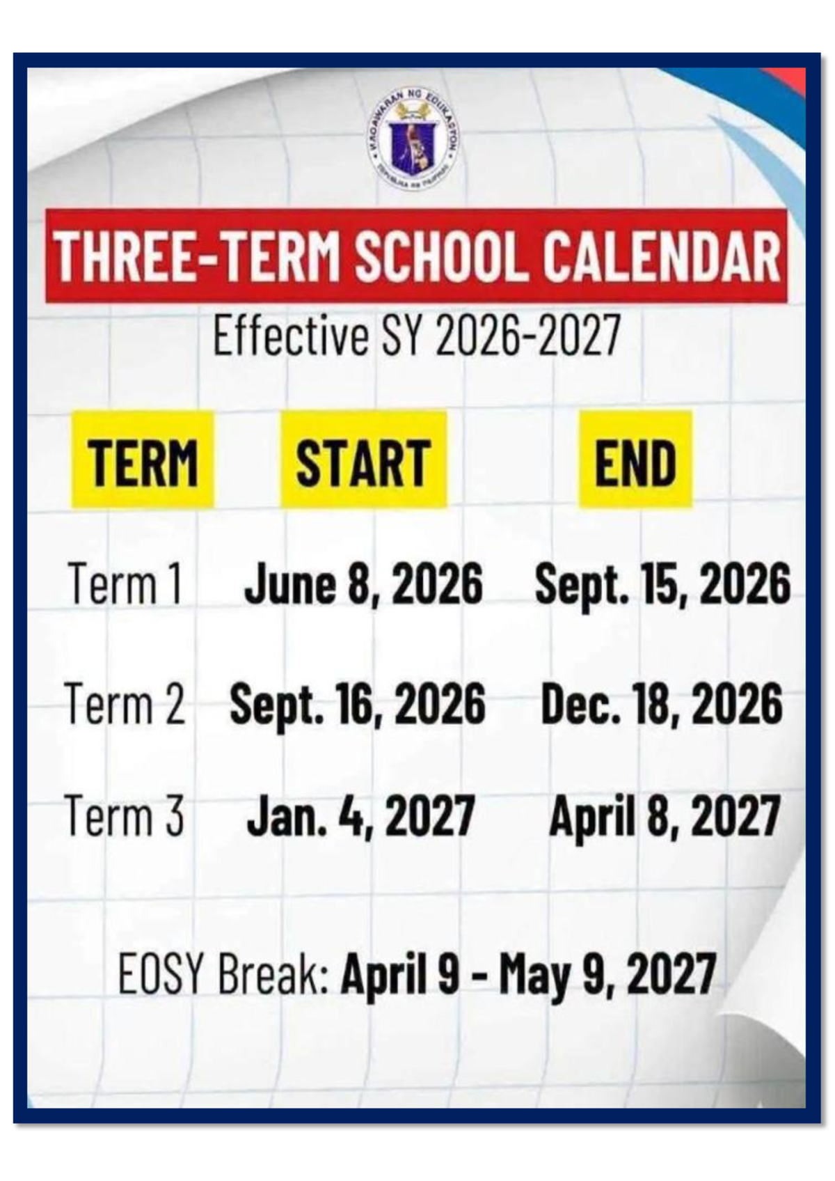 NG g t b J 8 5 SCHOOL CALENDAR SY 2026-2027: Important Dates - Studocu