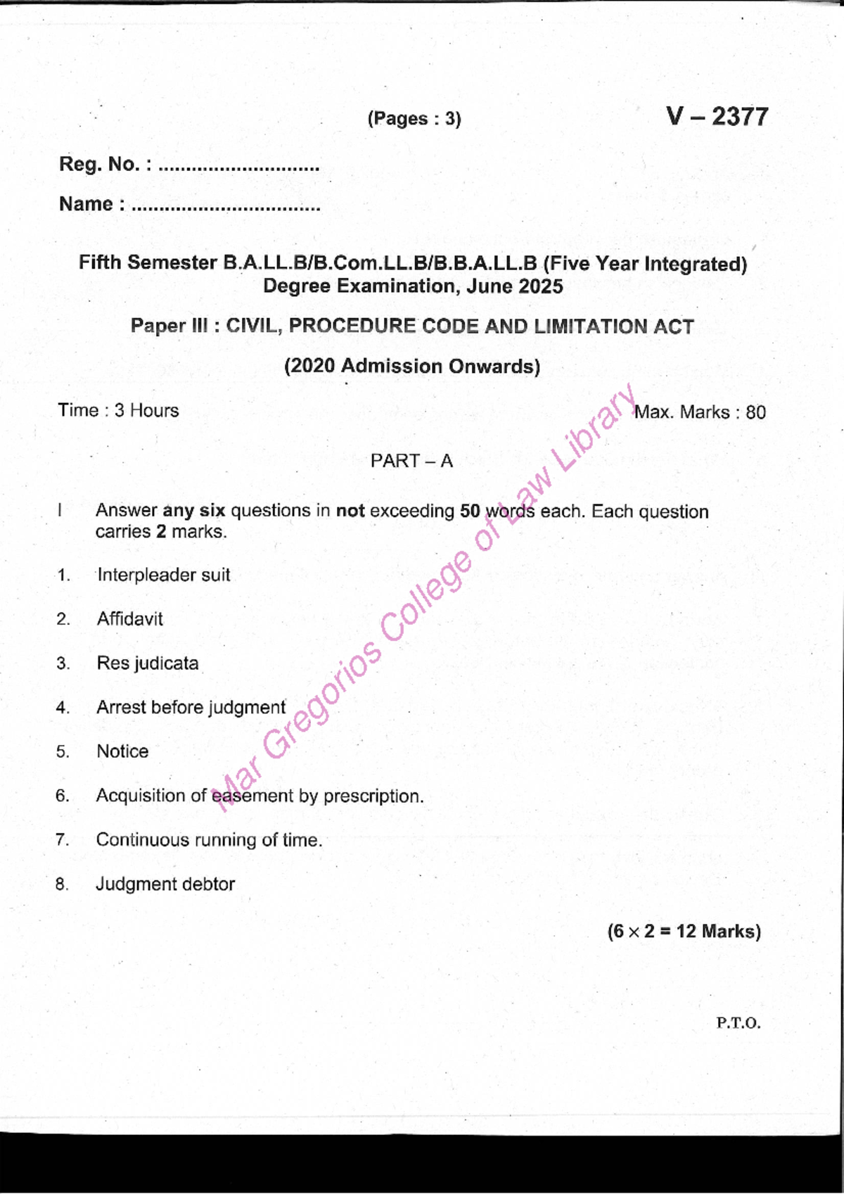 Civil Procedure Code and Limitation Act V-23771 - LLB - Mar Gregorios ...