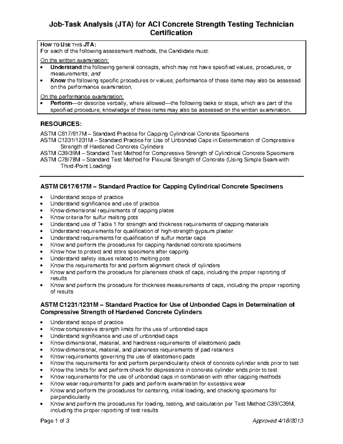Analysis (JTA) for ACI Concrete Strength Testing Technician ...