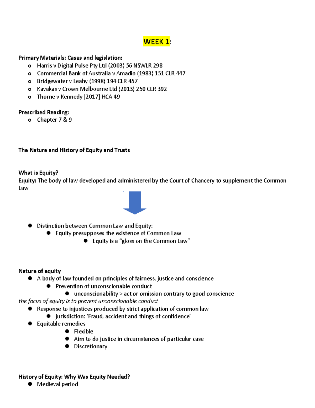 LLB205 - Equity & Trusts Week 1 Lecture Notes and Case Summaries - Studocu