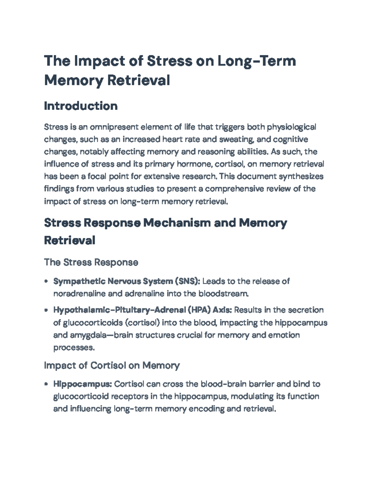 The Impact of Stress on Long-Term Memory Retrieval: A Comprehensive ...