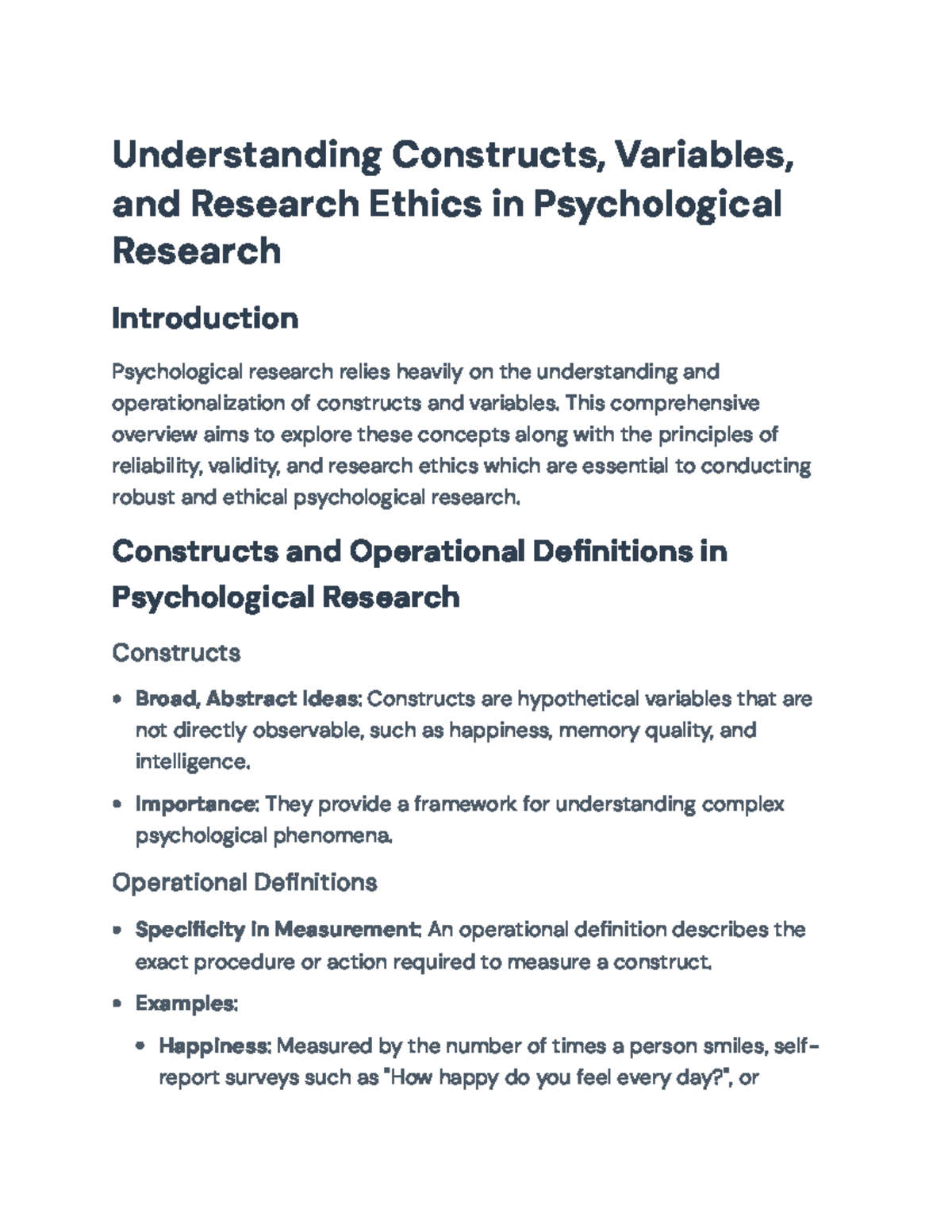 Understanding Constructs, Variables, and Research Ethics in Psychology ...