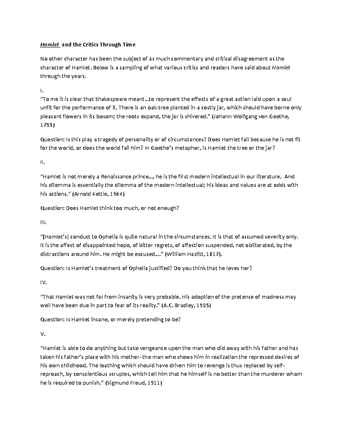 Hamlet and the Critics - starke - Hamlet and the Critics Through Time ...