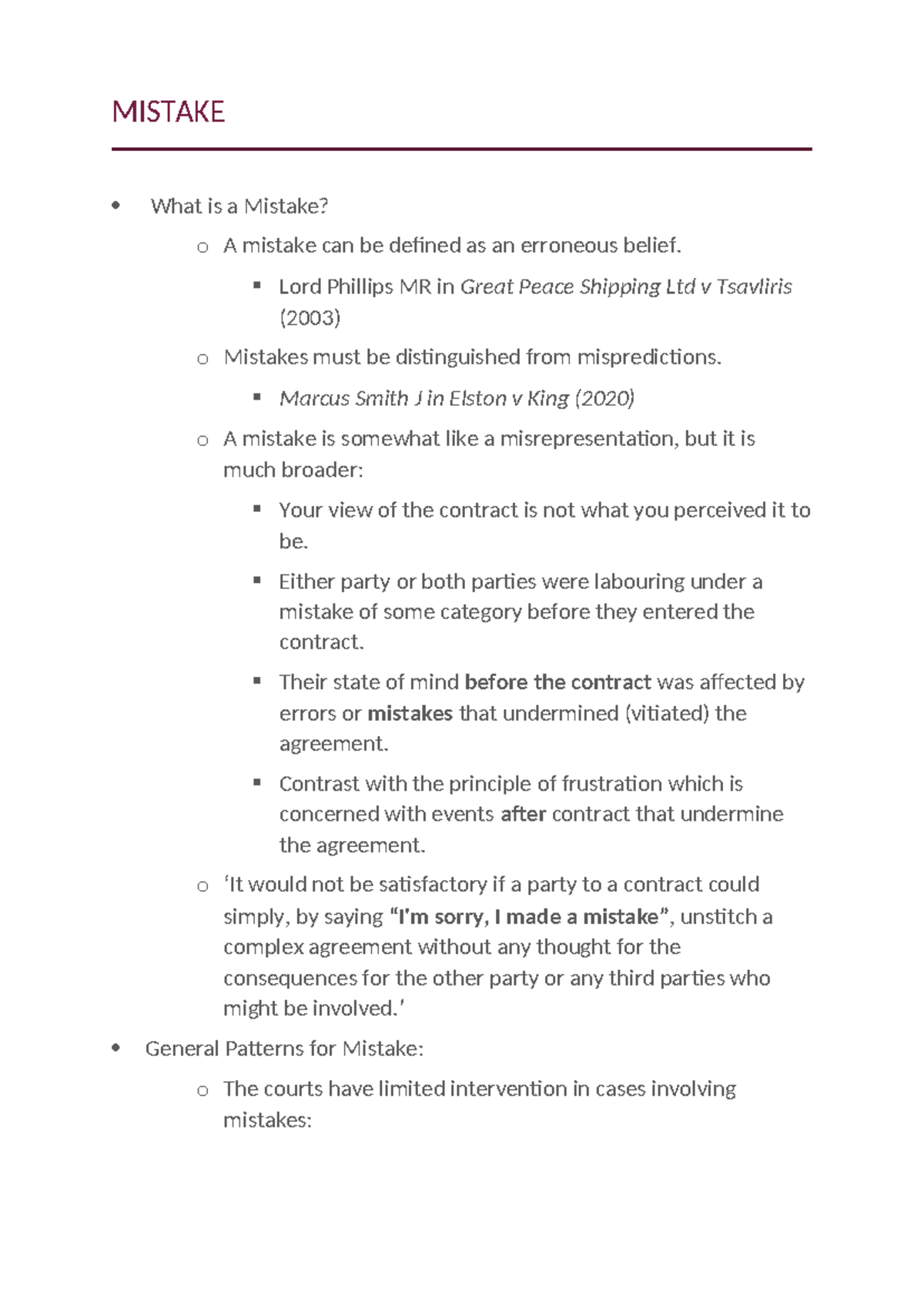 MIST 101: Understanding Mistakes in Contract Law - Studocu