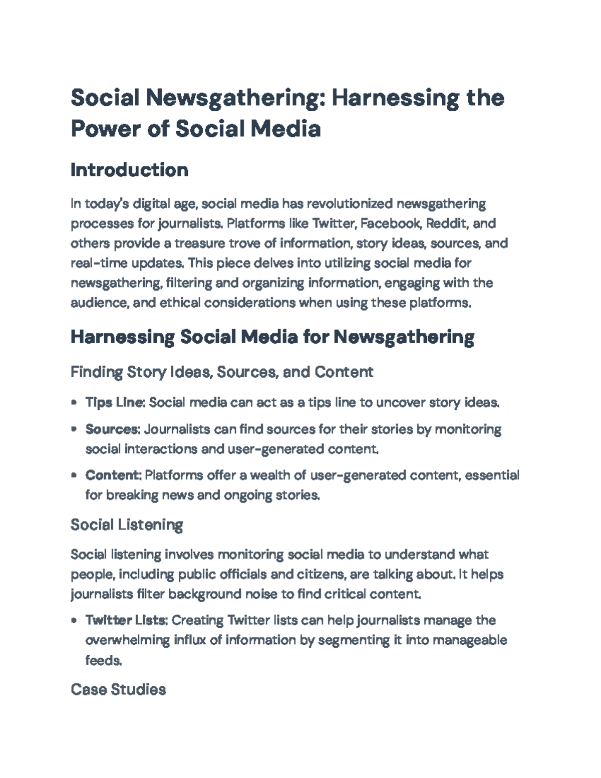Harnessing Social Media for Newsgathering: Techniques and Ethics ...