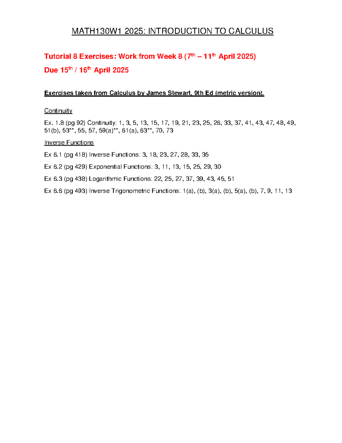 MATH130 W1 2025 Final Exam Tutorial 8: Exercises & Solutions - Studocu