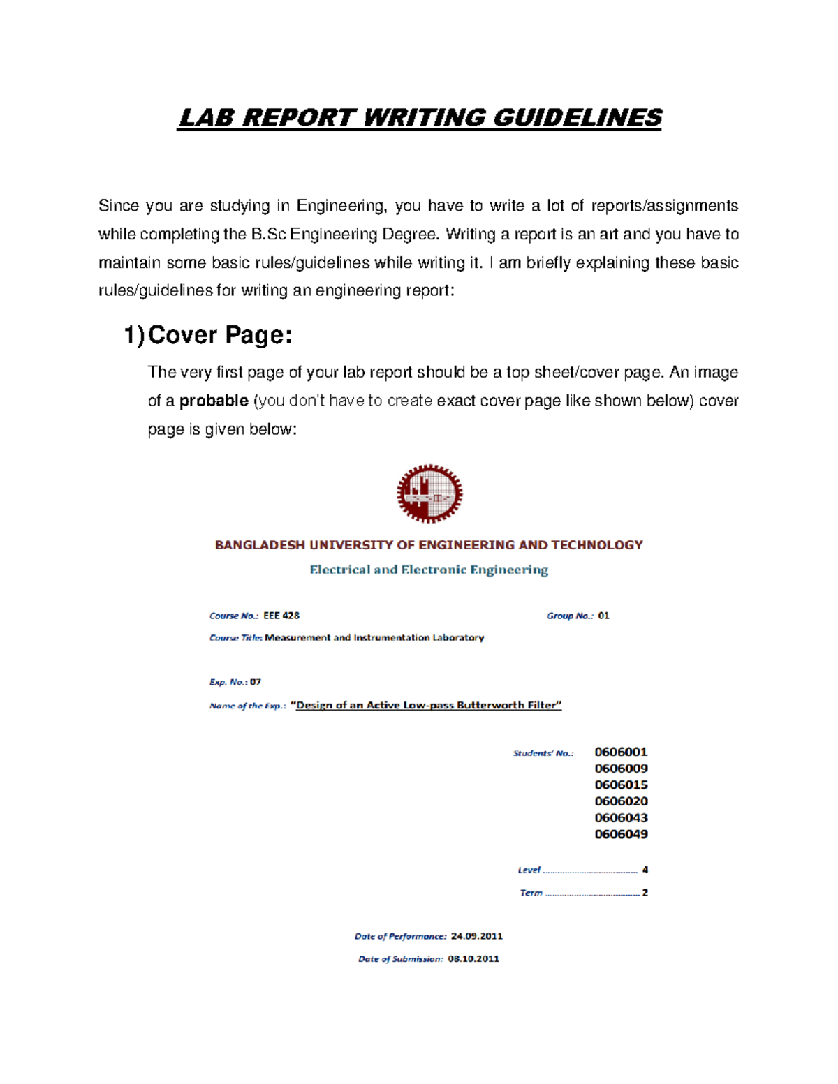 LAB Report Writing Guidelines - LAB REPORT WRITING GUIDELINES Since you ...