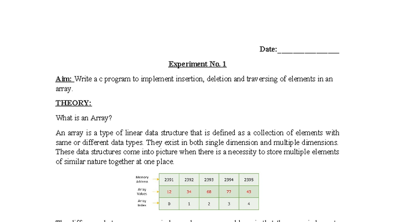 Lab Manual for DSA: Array Operations & Sorting Algorithms - NEP - Studocu