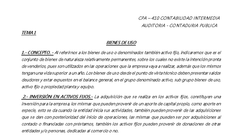 CPA 410 CONTABILIDAD INTERMEDIA: Bienes de Uso y Depreciación - Studocu