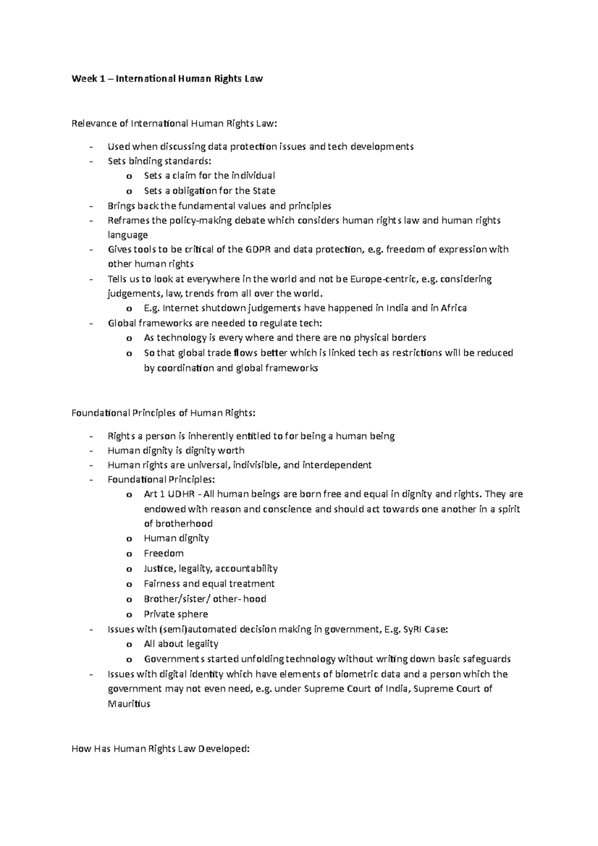 Week 1 Lecture Notes - Overview of International Human Rights Law ...