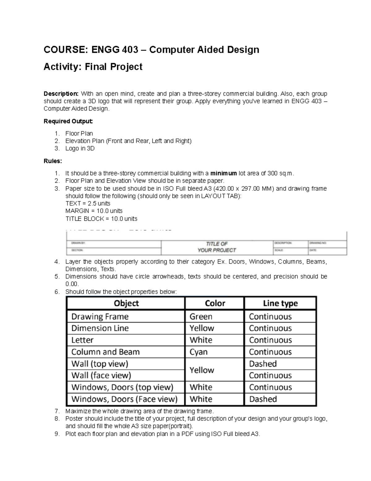 Final Project Guidelines for ENGG 403: CAD 3-Storey Building Design ...