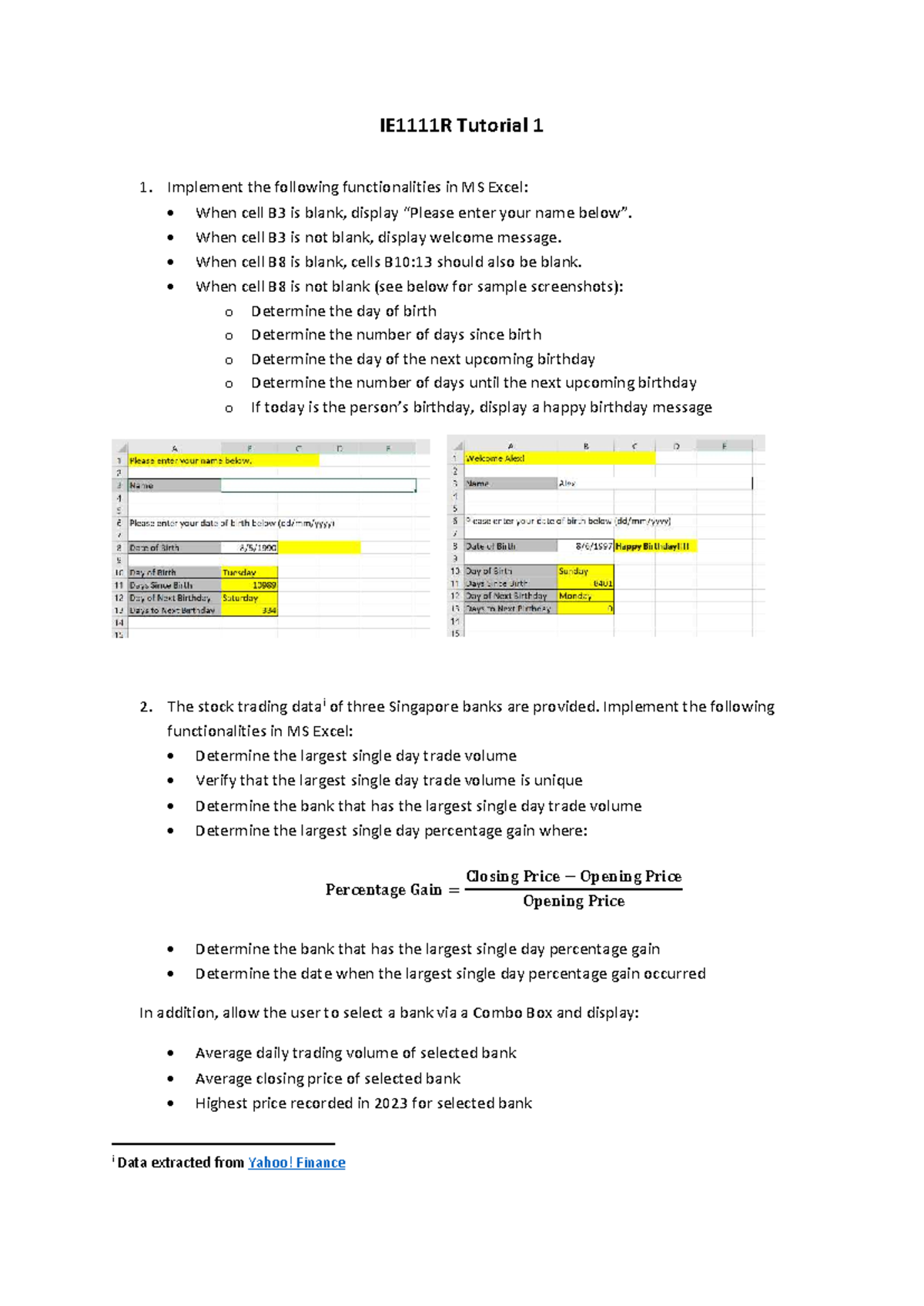 Excel Tutorial 1: Implementing Functions & Stock Analysis - Studocu