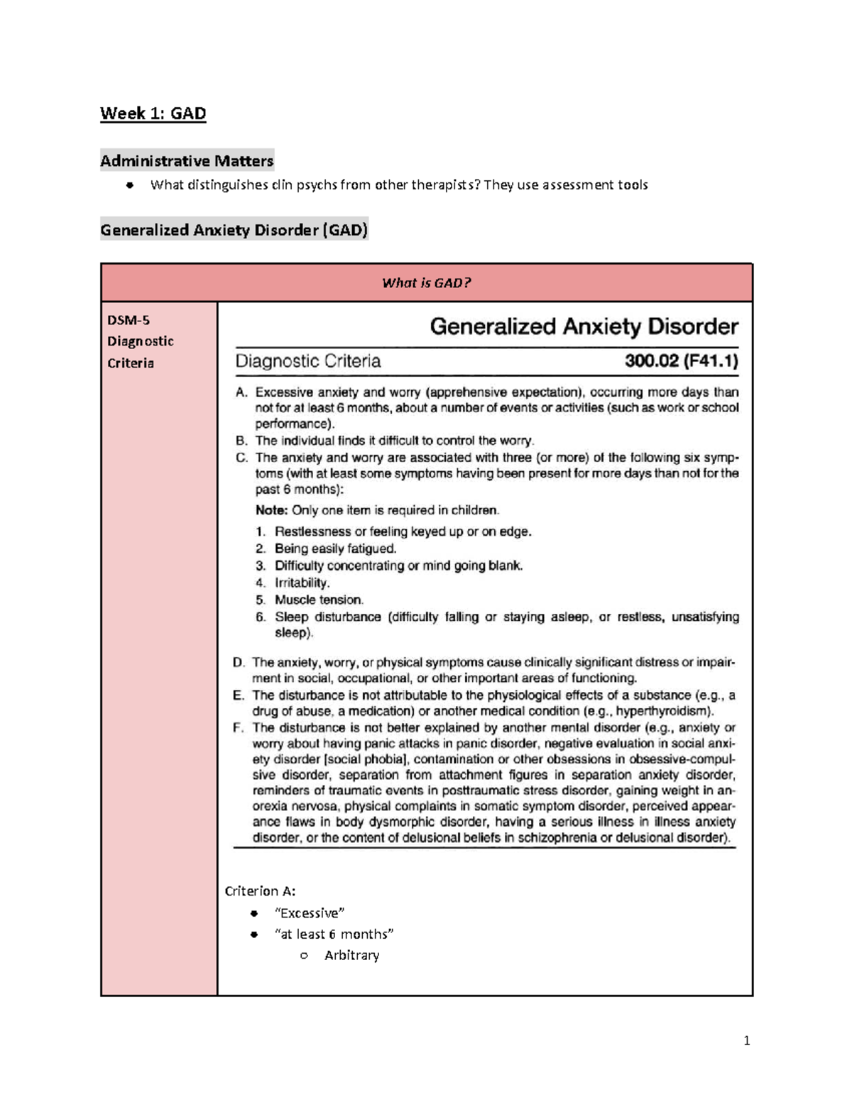 PL4219 GAD Seminar Notes: Understanding and Treating Generalized ...