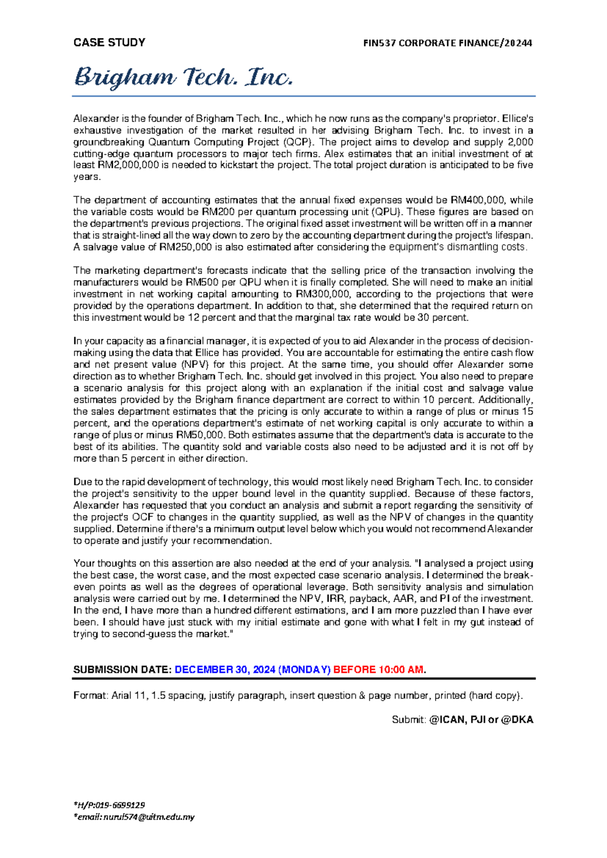 Case Study Analysis of Quantum Computing Project - FIN537 - Studocu