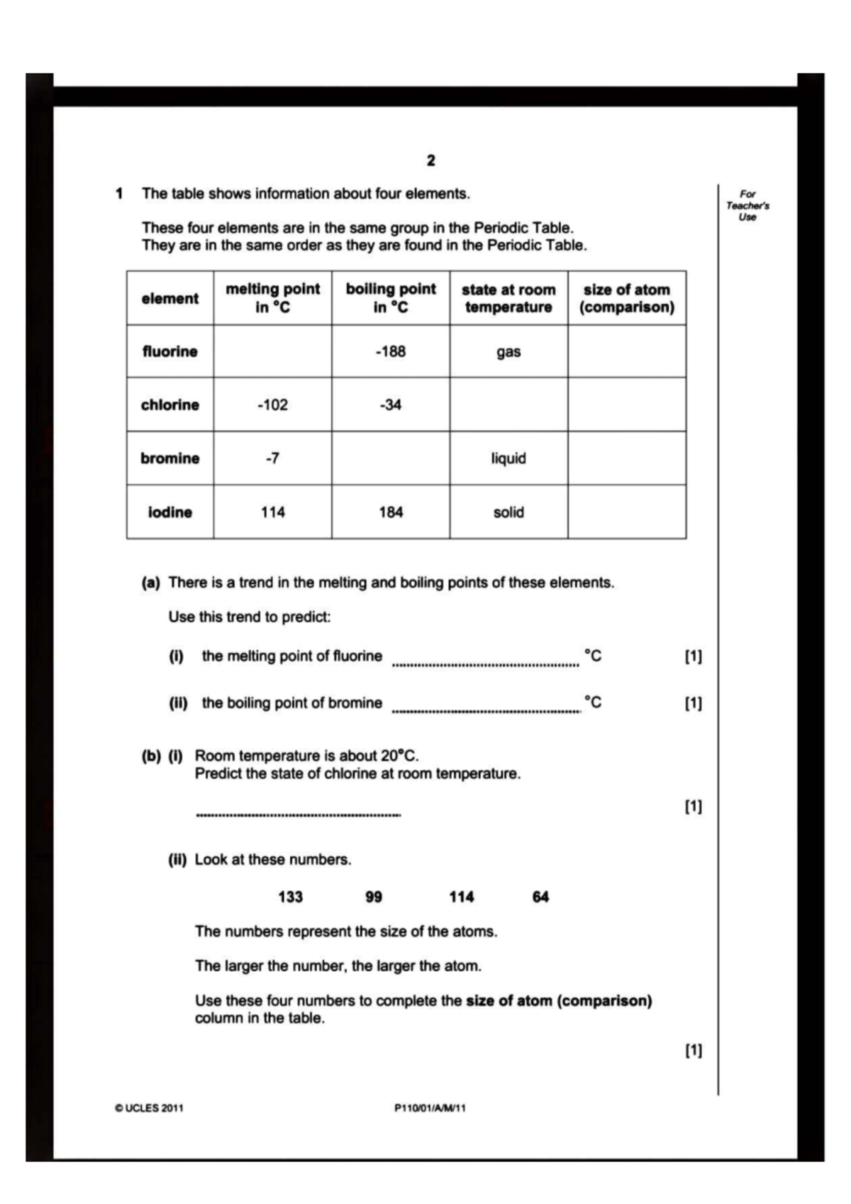 Periodic Table Elements & Their Properties: UCLES 2011-2018 - Studocu