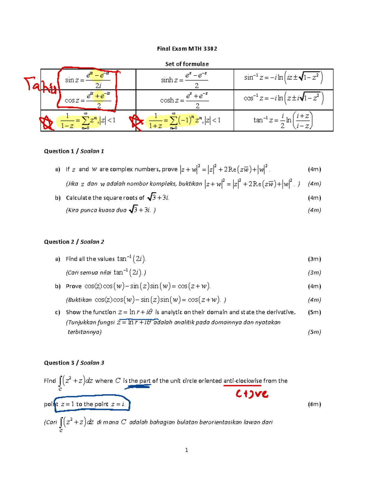 Final Exam Notes for MTH 3302: Complex Analysis Concepts - Studocu