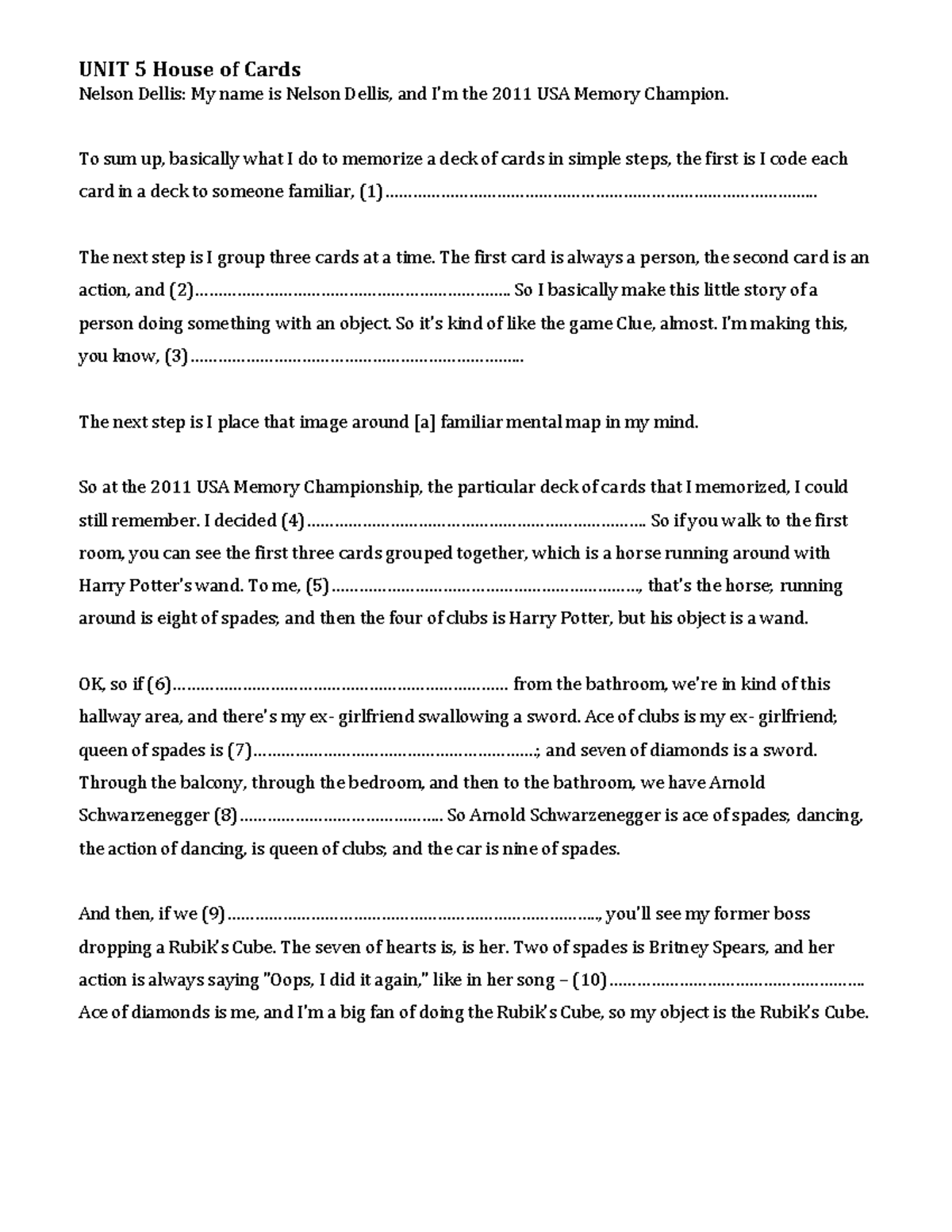 UNIT 5 - House of Cards Tapescript Exercise (Pathway 2 Read, Write ...