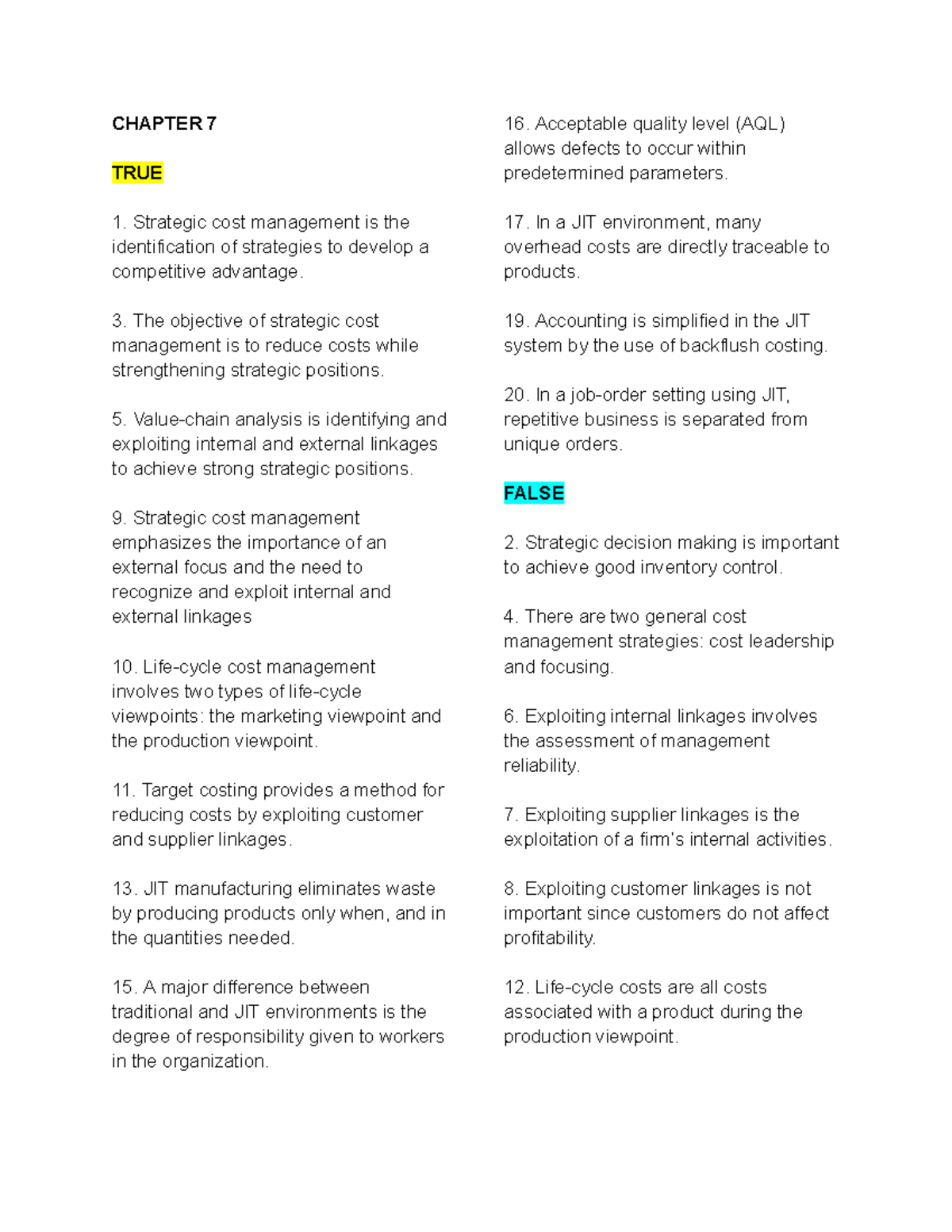 CHAP 7: Strategic Cost Management Concepts and Applications - Studocu