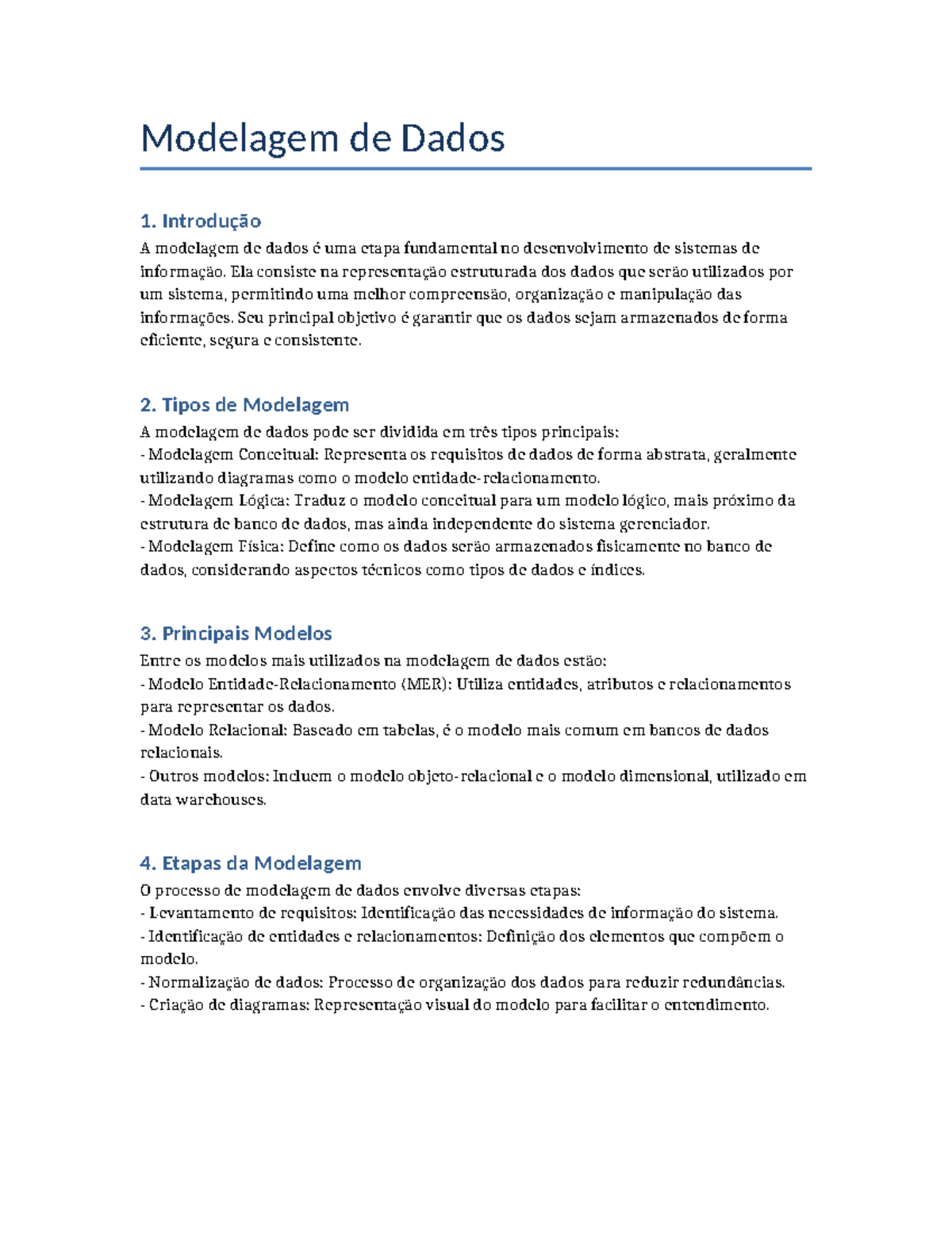 Trabalho de Modelagem de Dados 1: Estruturas e Tipos de Modelagem - Studocu