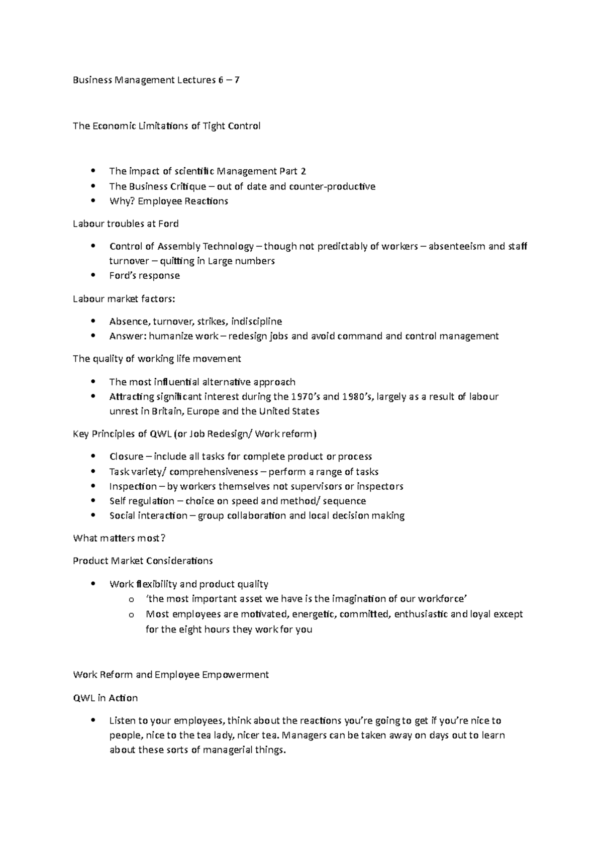 Business Management Lectures 6-7 - Managers can be taken away on days ...