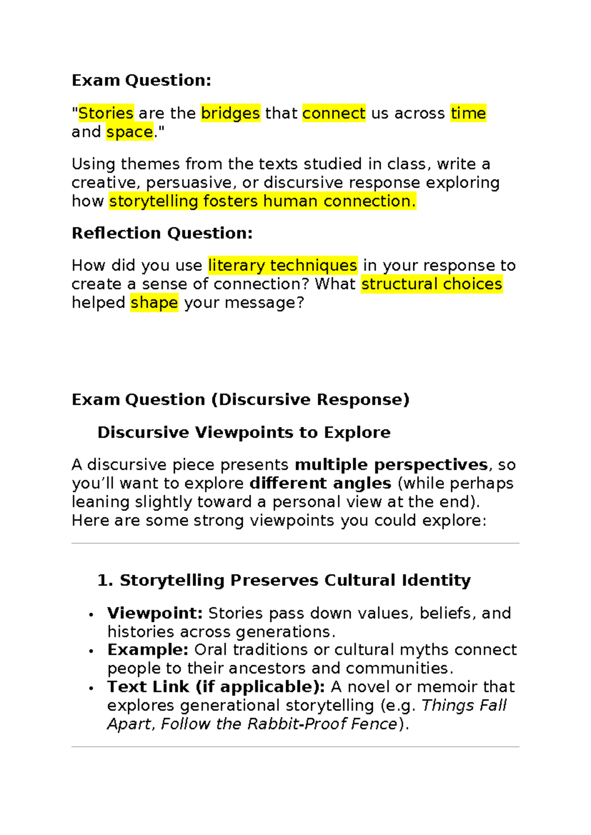 ENG 101: Exam Question on Storytelling and Human Connection - Studocu
