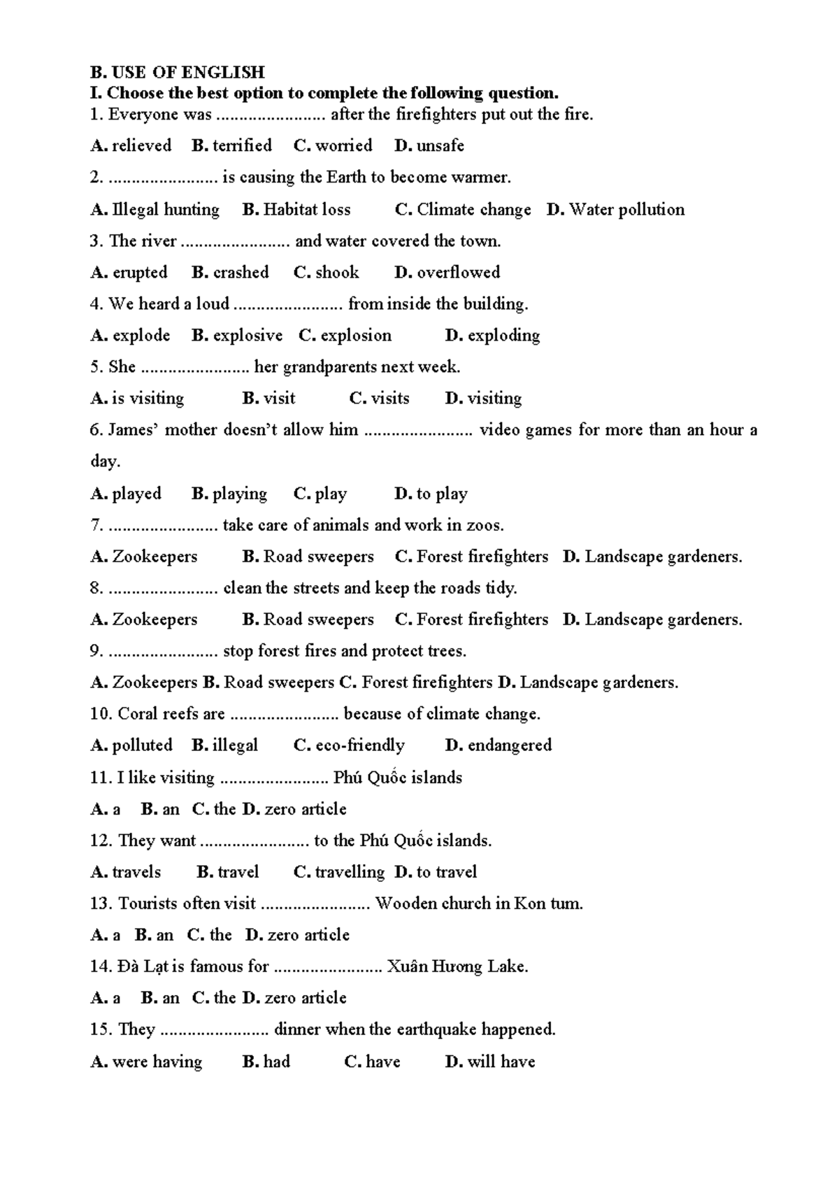 TEST 1 - USE OF ENGLISH I: Multiple Choice Questions - Studocu