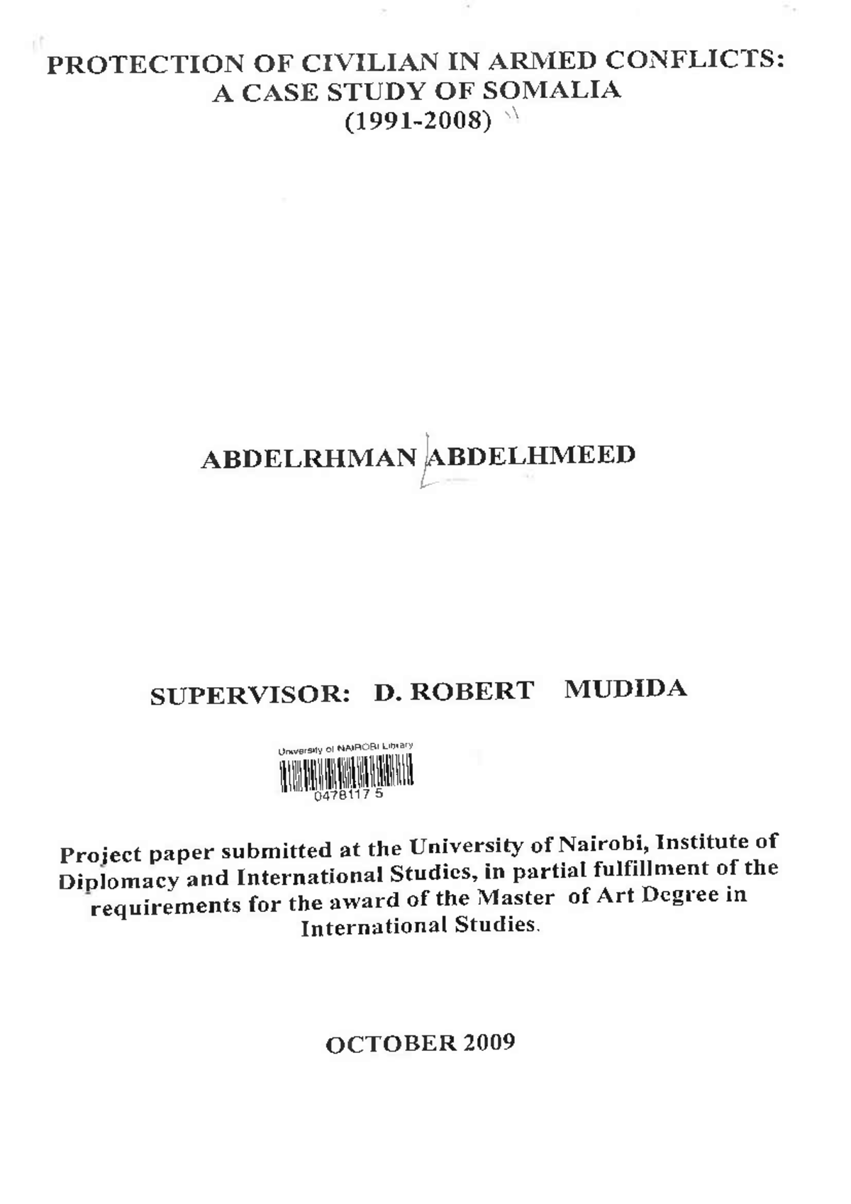 Protection of Civilians in Armed Conflicts: A Case Study of Somalia ...