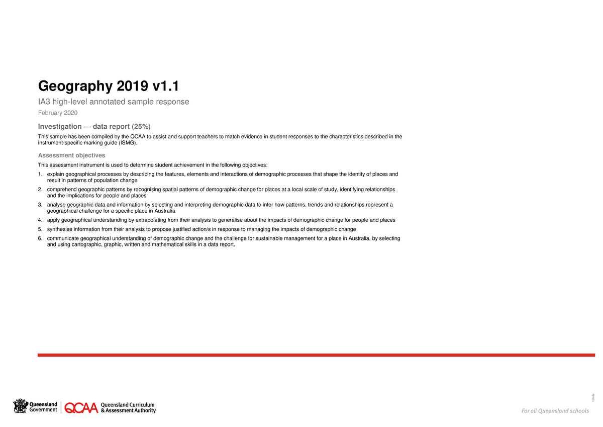 Geography 2019 IA3 Annotated Sample Response: Demographic Analysis ...