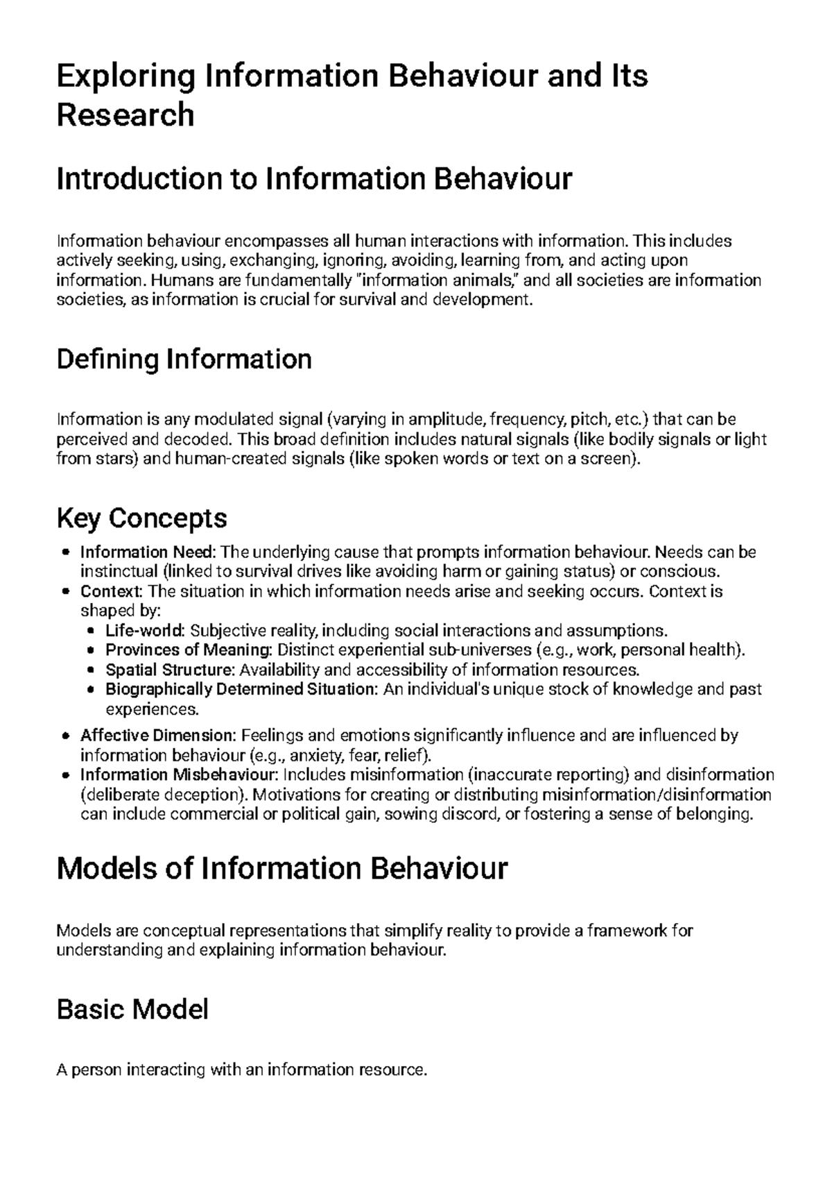 Information Behaviour Research and Theory - Study Guide (INFO 101 ...