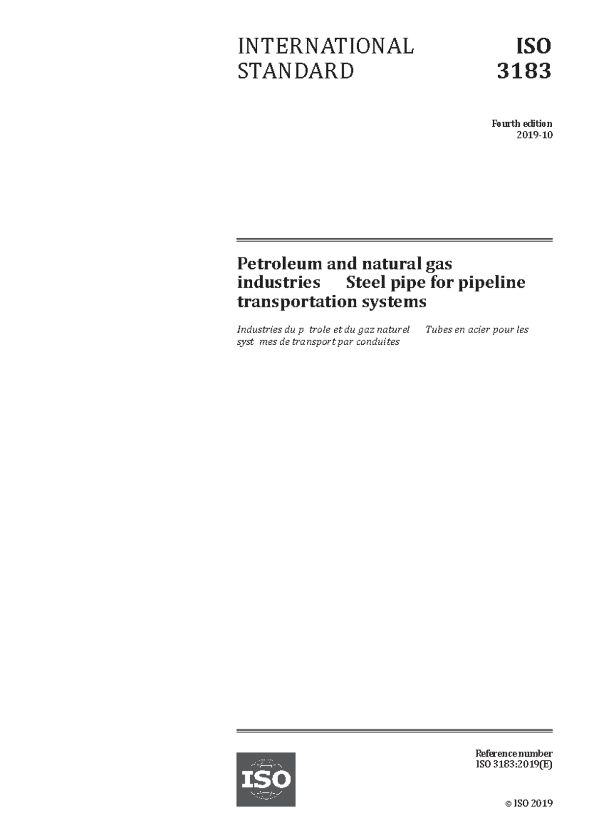 ISO 3183:2019(E) - Steel Pipe for Pipeline Transportation Systems - Studocu