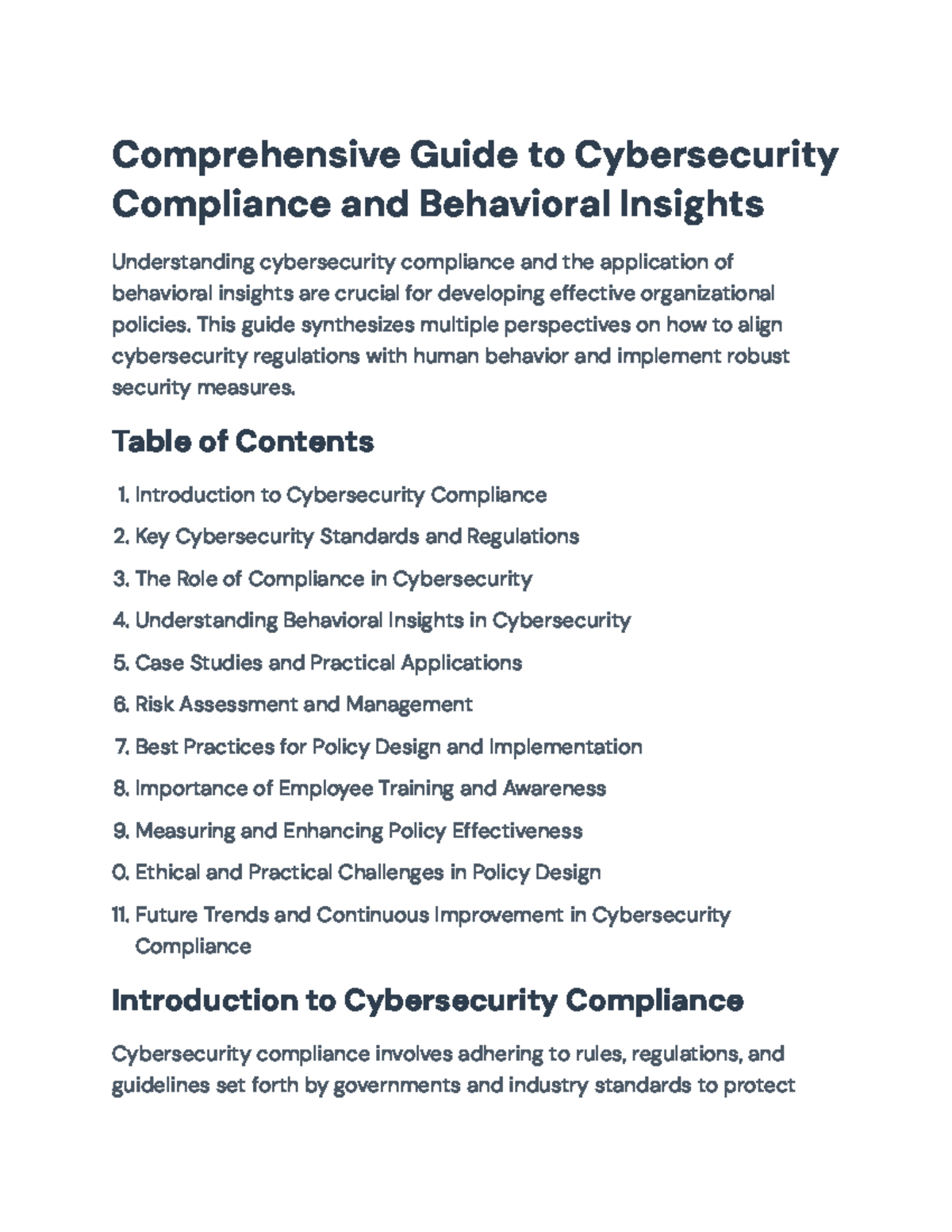 Comprehensive Guide to Cybersecurity Compliance and Behavioral Insights ...