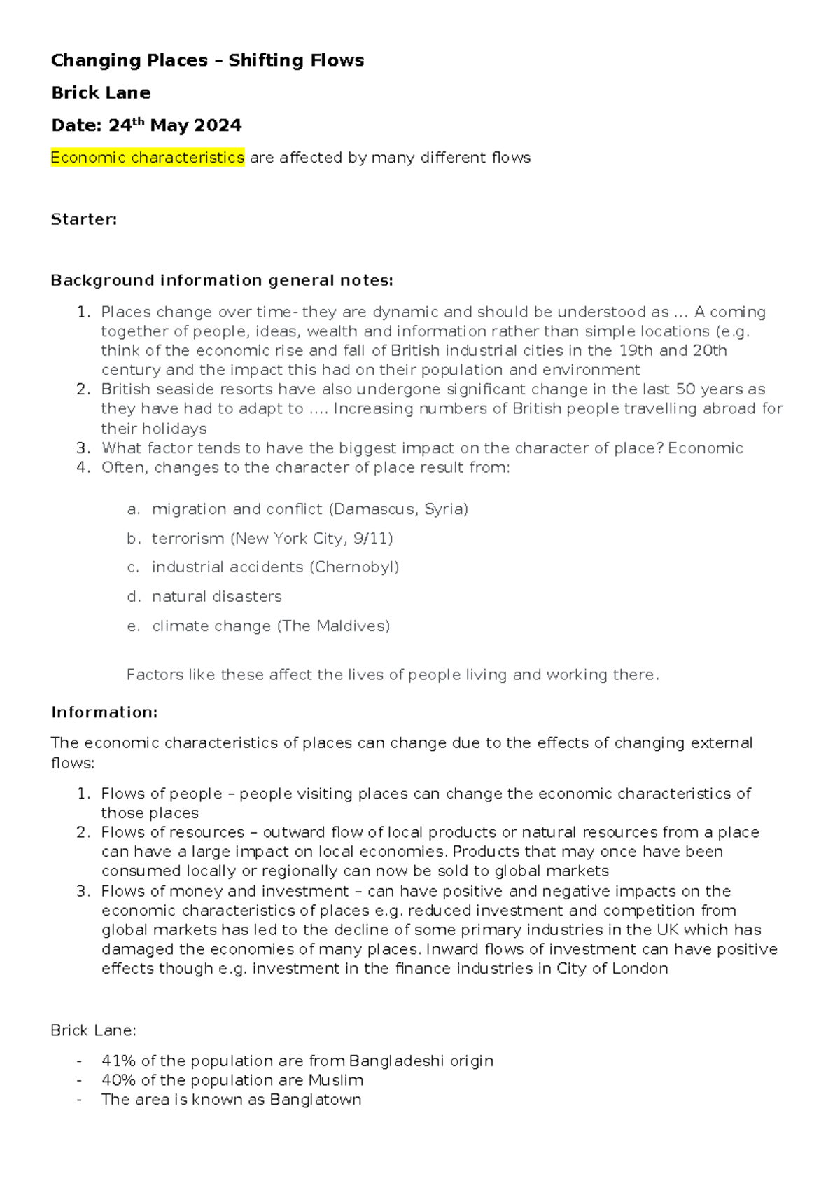 2.5 worksheet - brick lane - Changing Places – Shifting Flows Brick ...