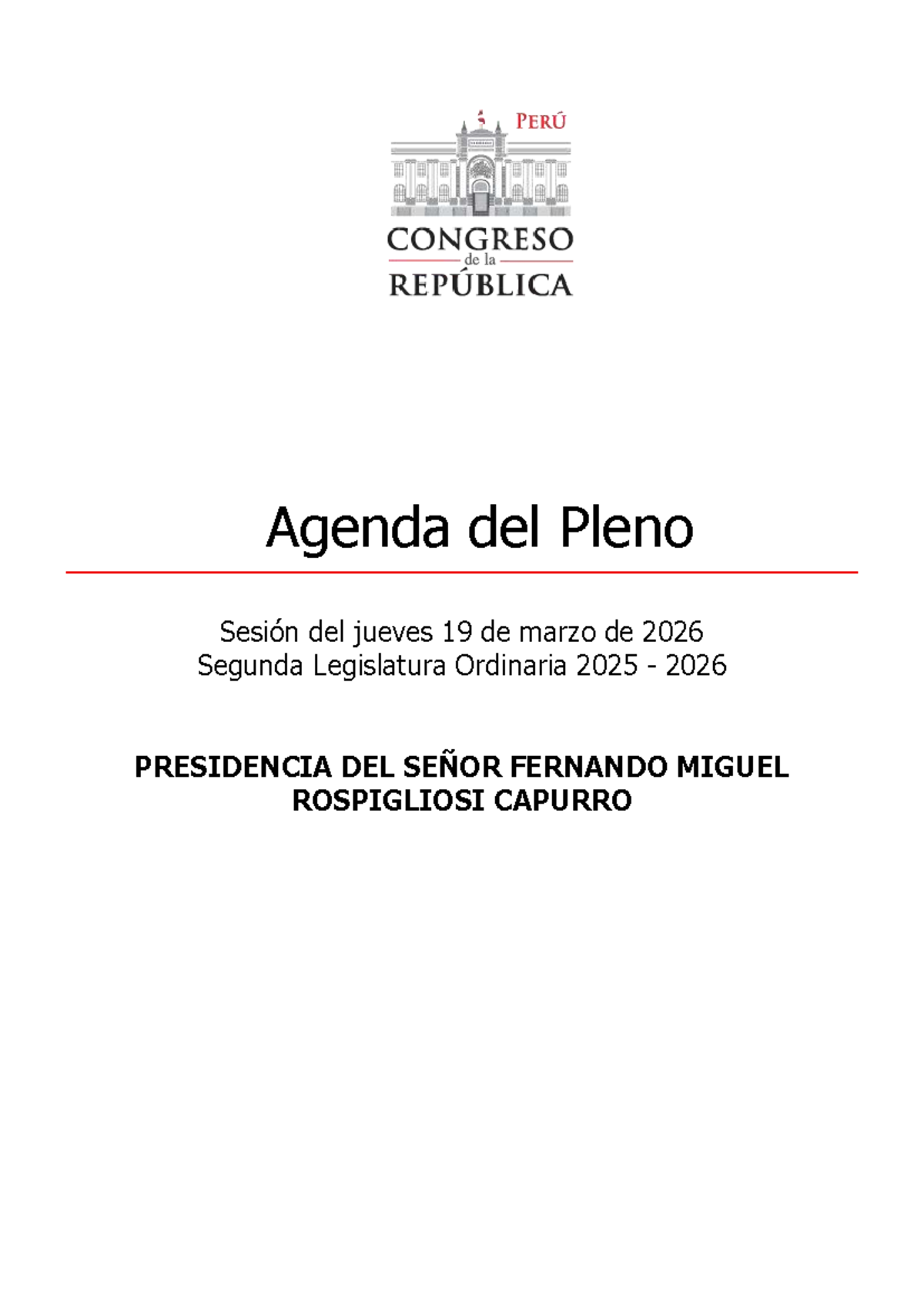 Agenda del Pleno del Congreso - 19 de marzo de 2026 - Studocu