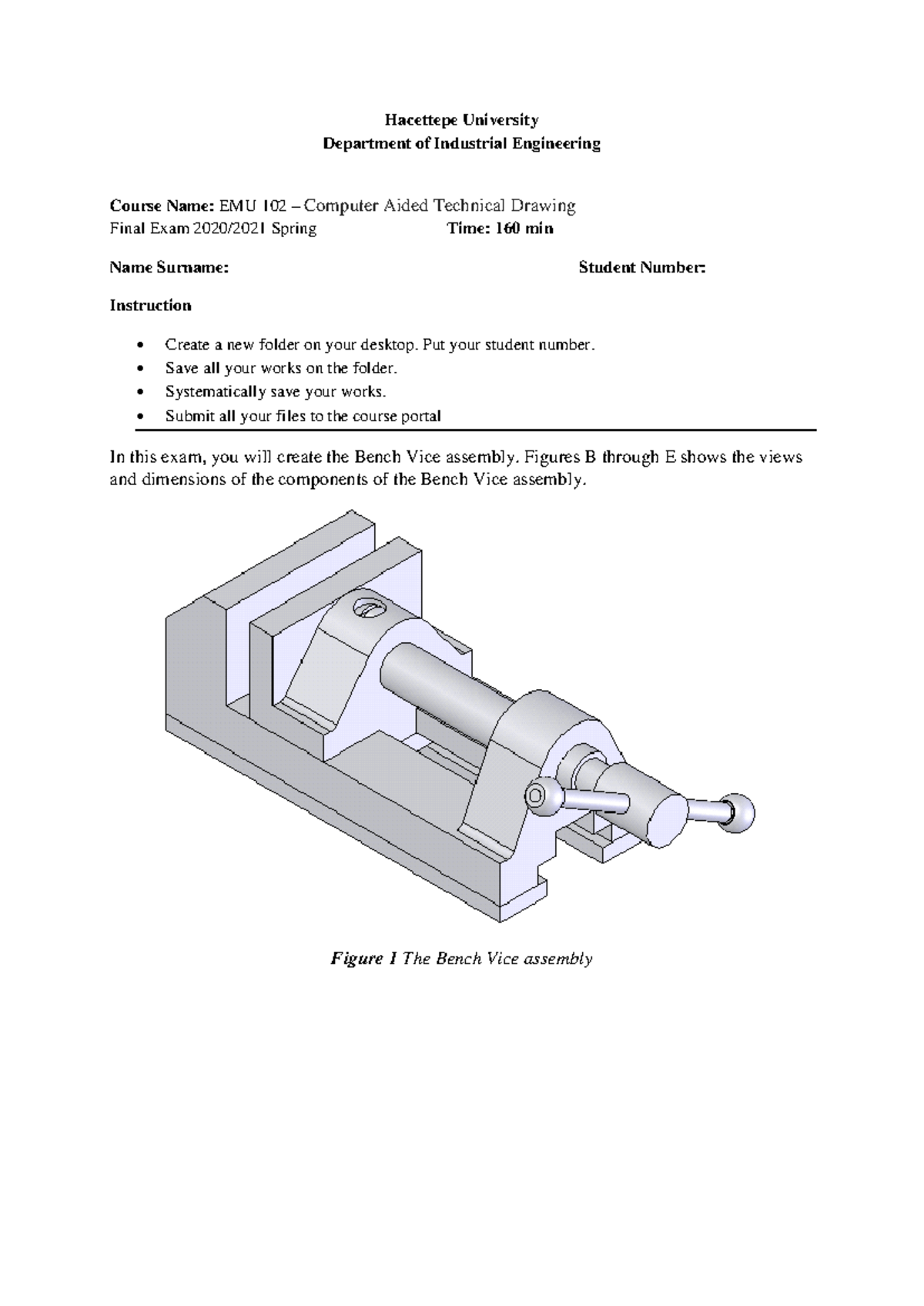 Final Exam: EMU 102 - Computer Aided Technical Drawing (2020/2021 ...