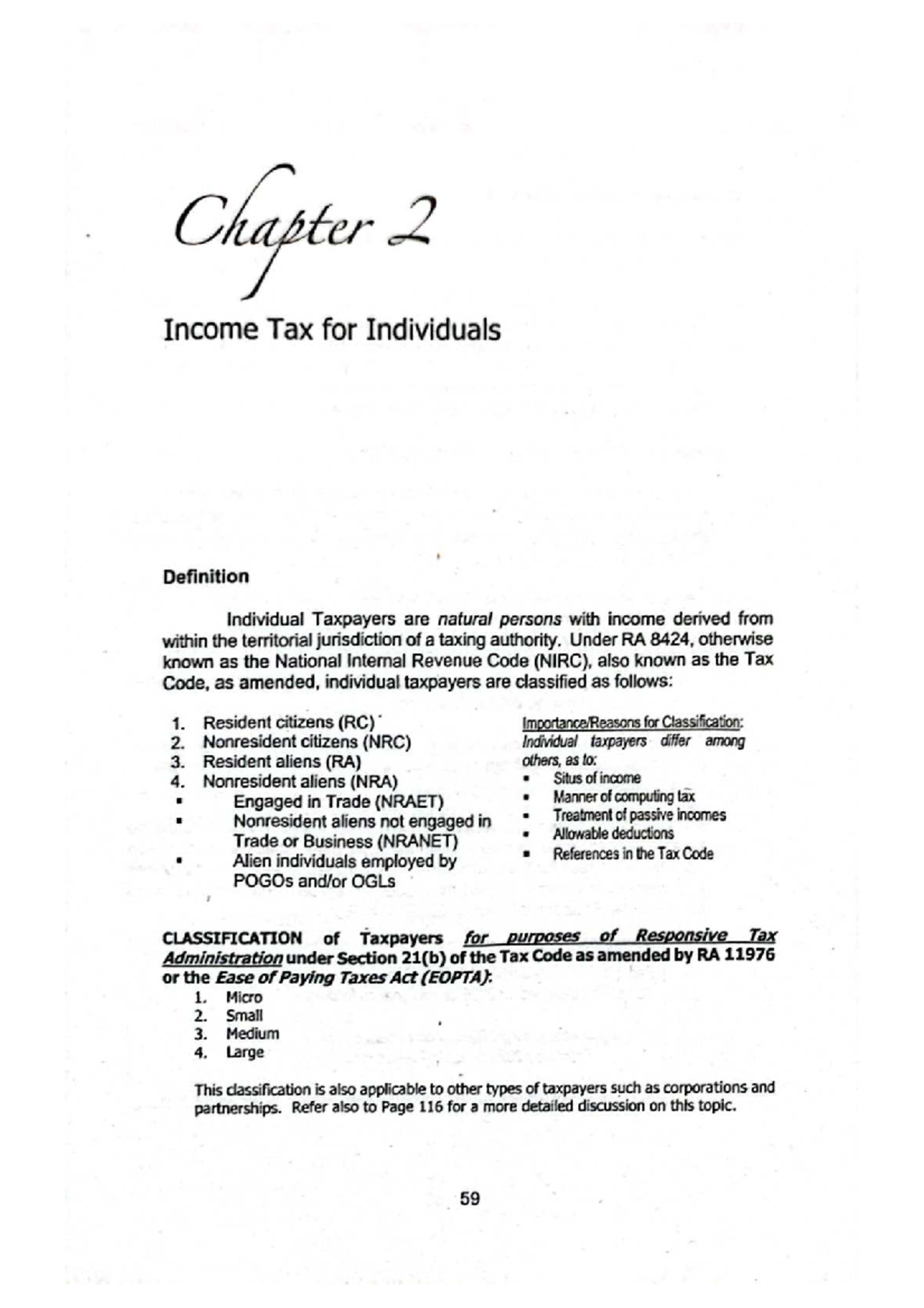 Chapter 2: Income Tax for Individuals - Taxpayer Classifications and ...