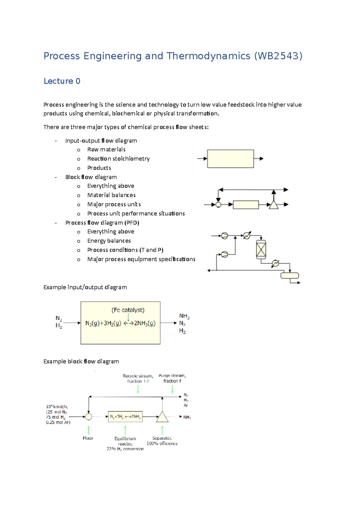 Process Engineering and Thermodynamics (WB2543) Lecture Notes Summary ...