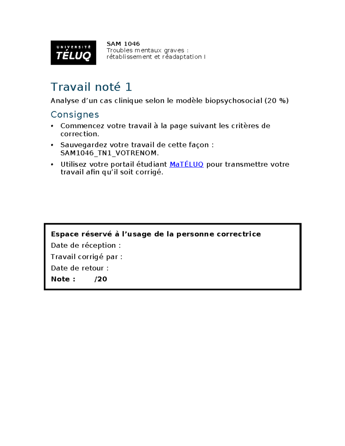 SAM 1046 Analyse de cas clinique : Schizophrénie et modèle ...