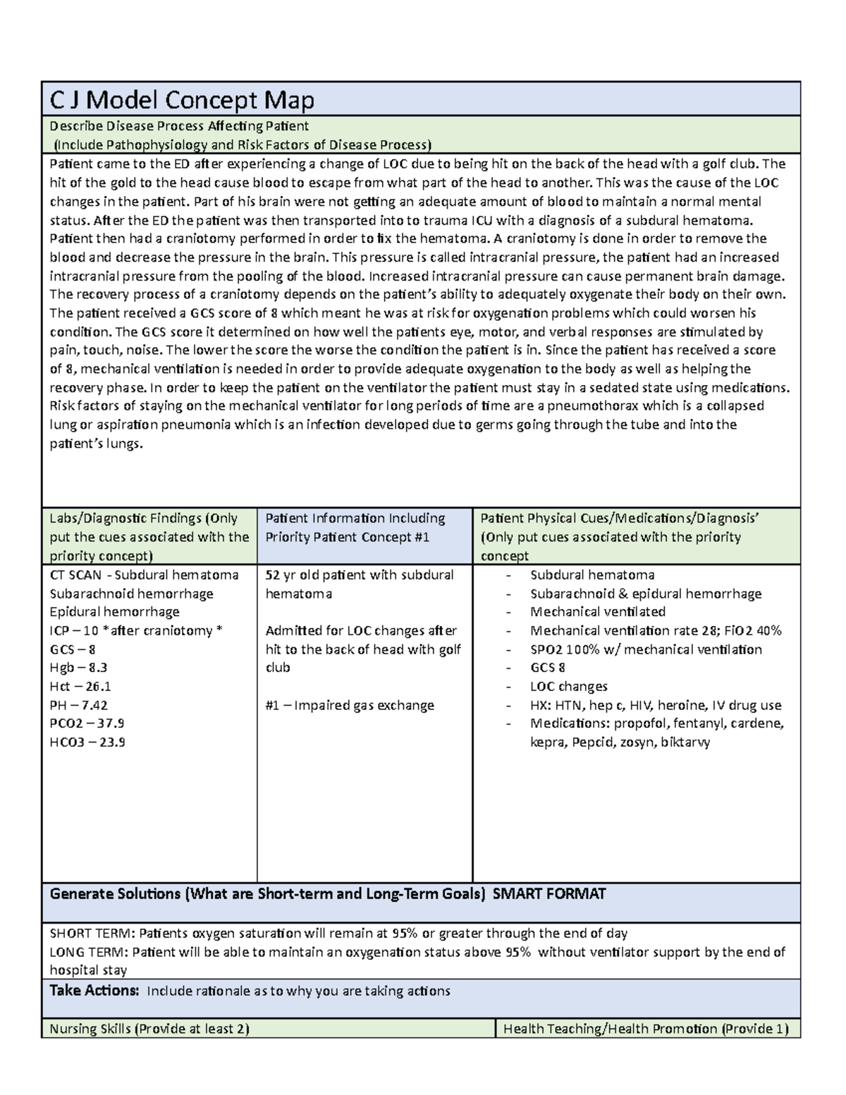 CJ Model Concept Map #1: Understanding Subdural Hematoma Patient Care ...