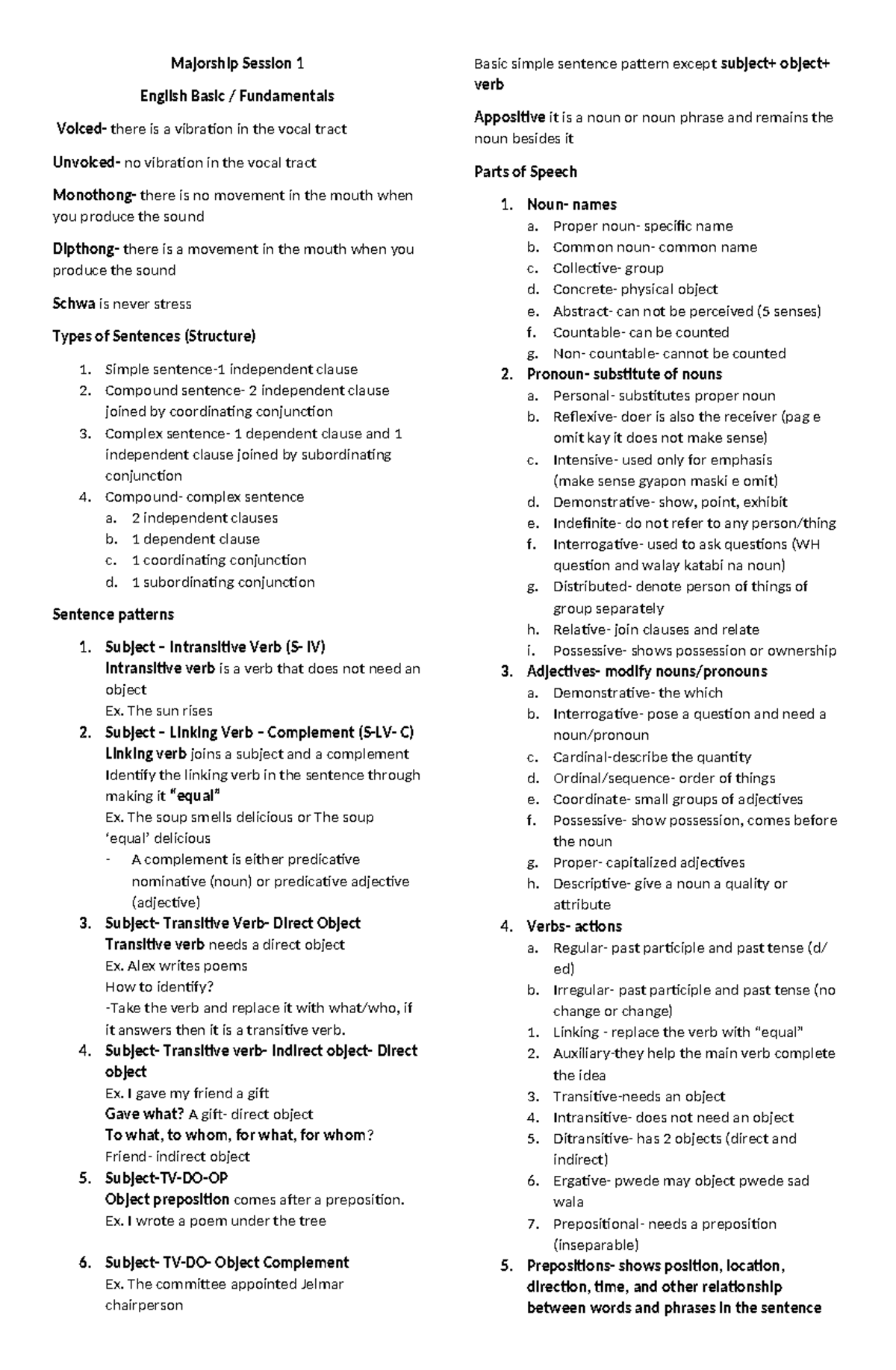 Majorship ENG 101 Session 1 - Basic Fundamentals Reviewer - Studocu
