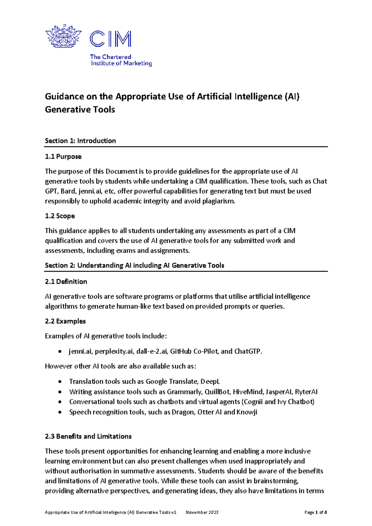cim-guidance-on-appropriate-use-of-ai-generative-tools-studocu