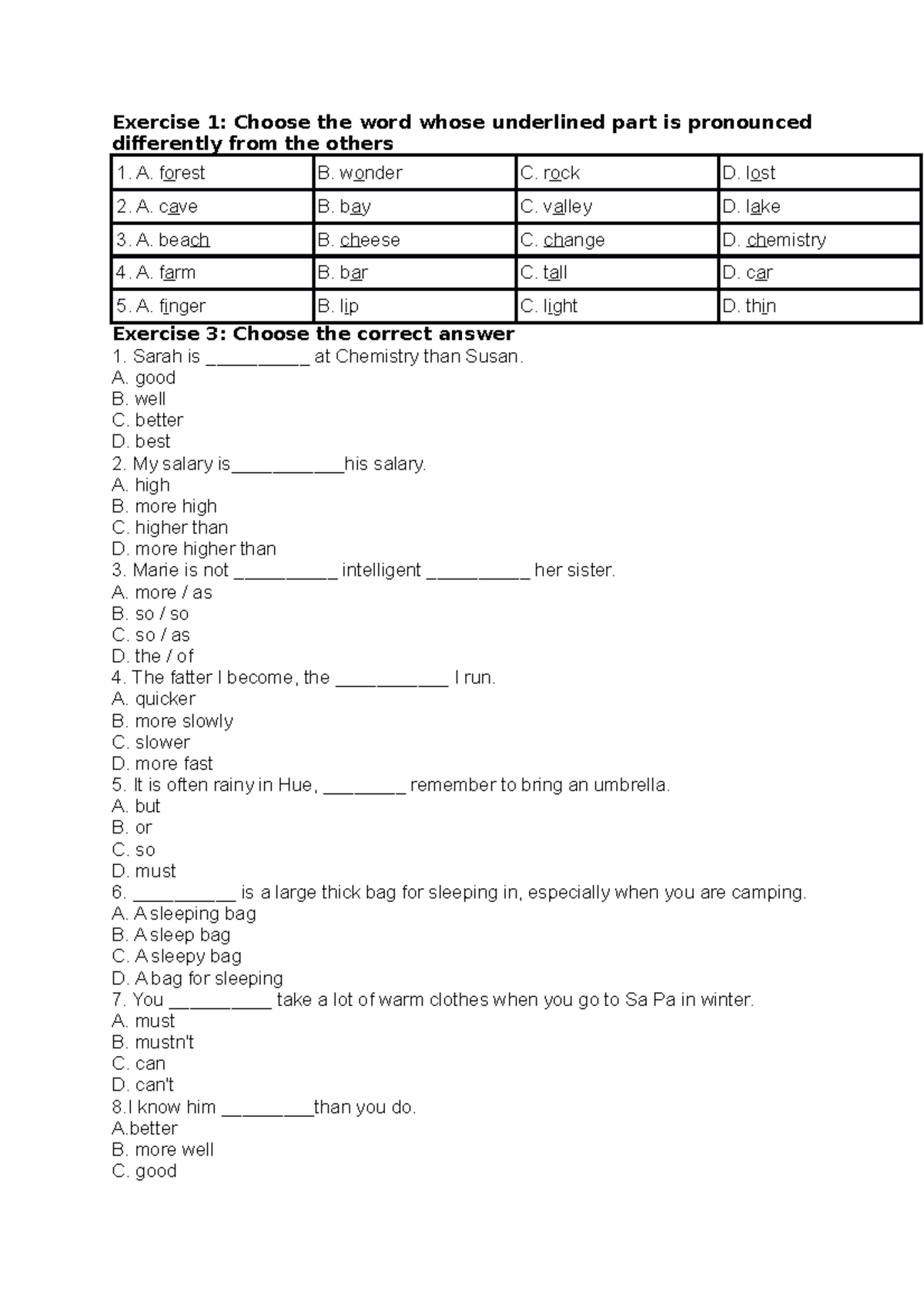 Unit 5 - Exercise Review for English 6: Preparing for Final Exam - Studocu