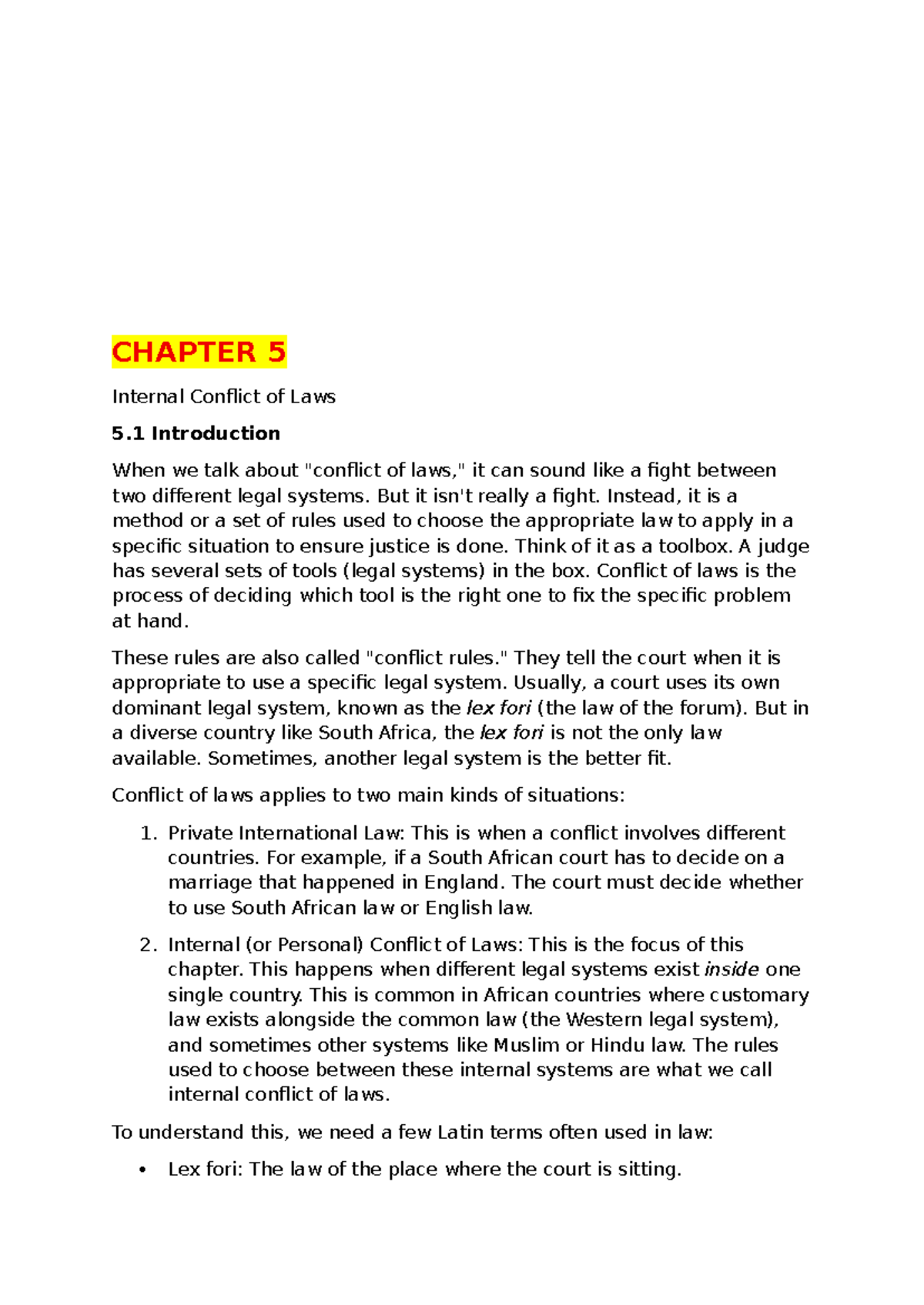 Chapter 5 - Internal Conflict of Laws: Study Notes for Revision - Studocu