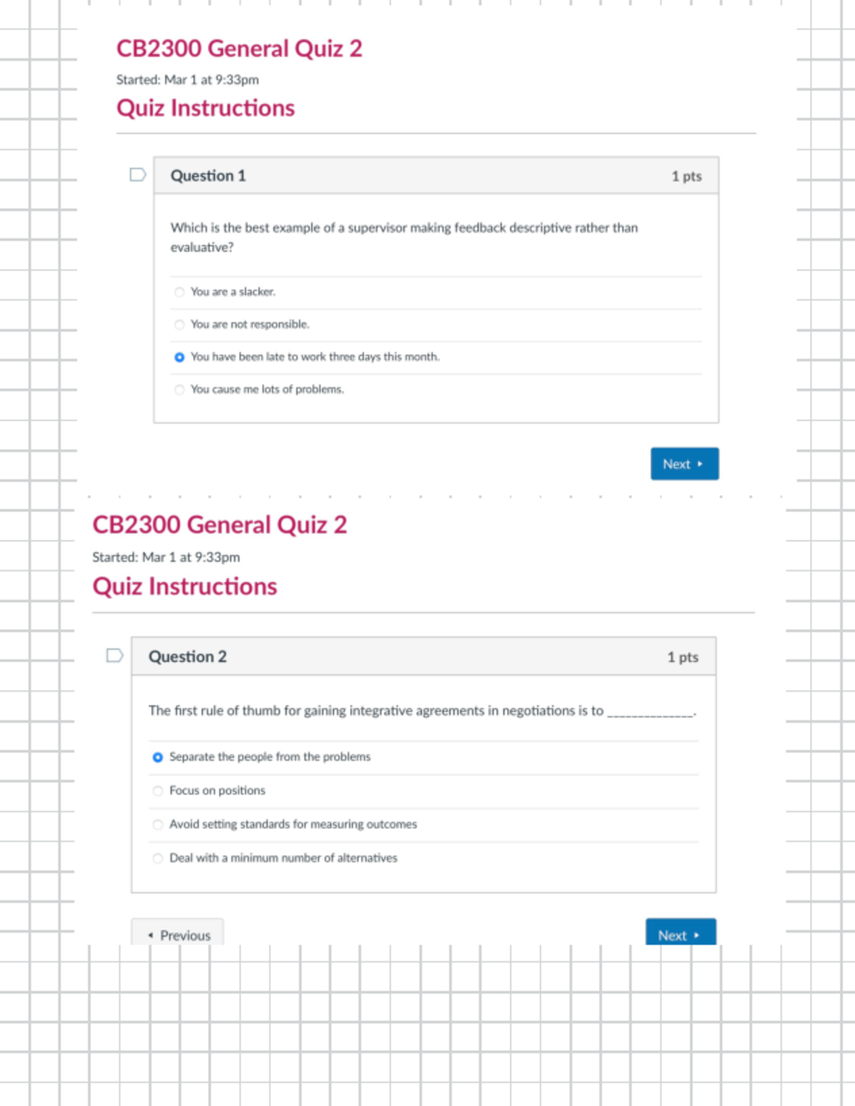 CB2300 Management Quiz 2 - Key Concepts & Sample Questions - Studocu