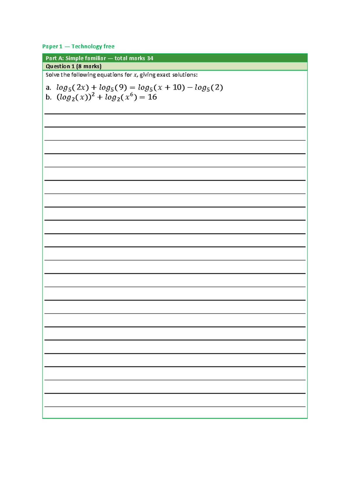 Unit 2 Methods Practice Exam: Technology-Free Paper 1 - Studocu