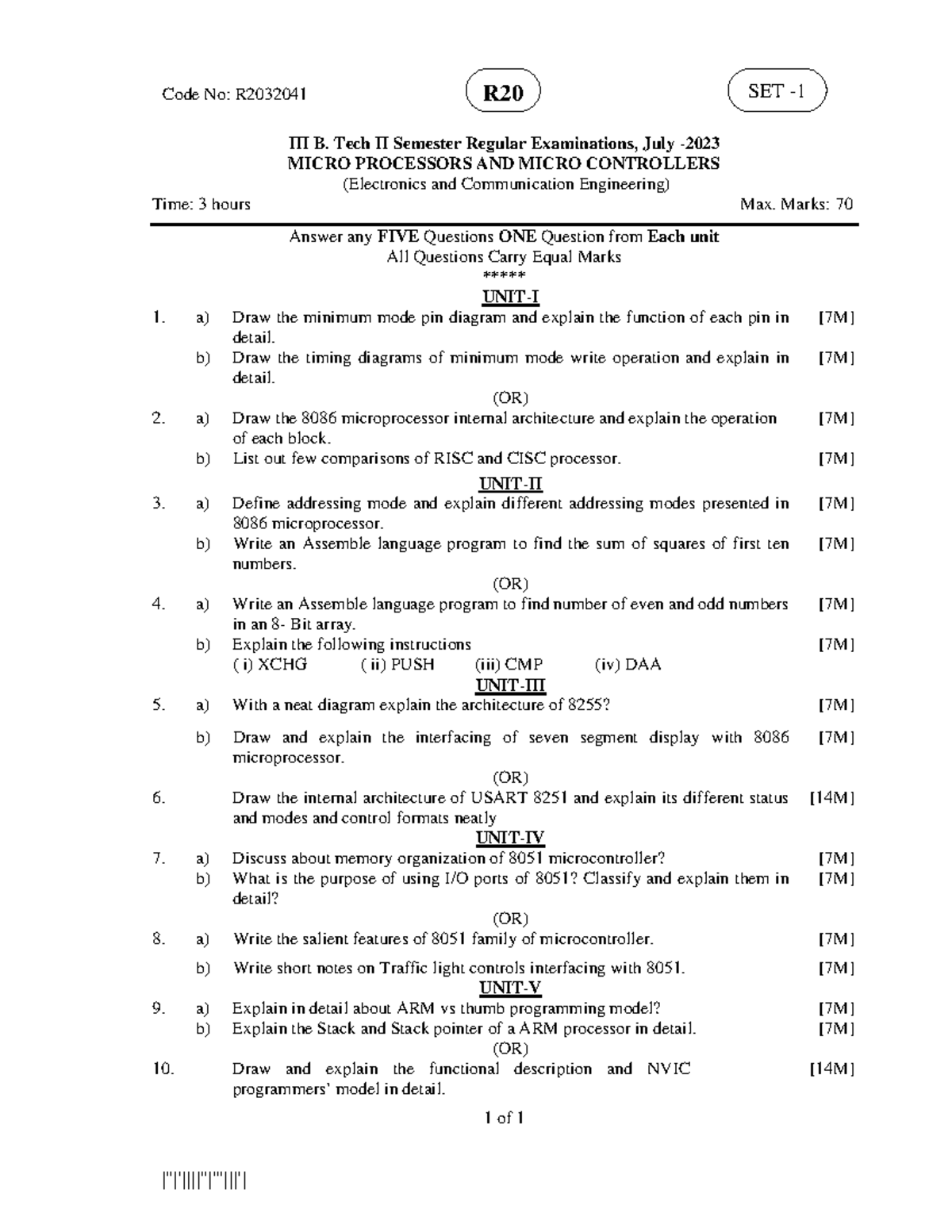 III B. Tech II Sem Microprocessors & Microcontrollers Exam July 2023 ...
