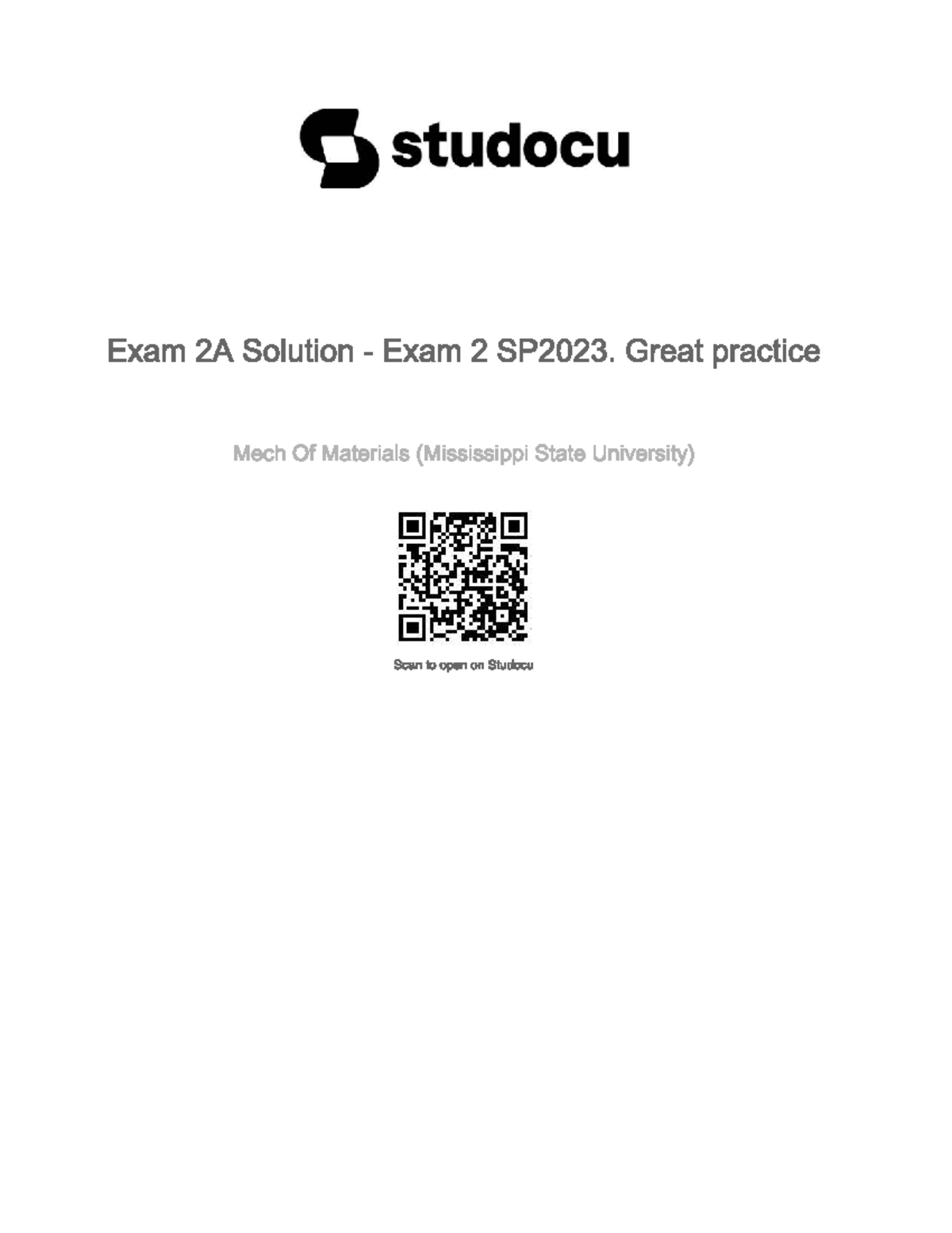 Exam 2 Practice Solutions - Mech of Materials (SP2023) - Studocu
