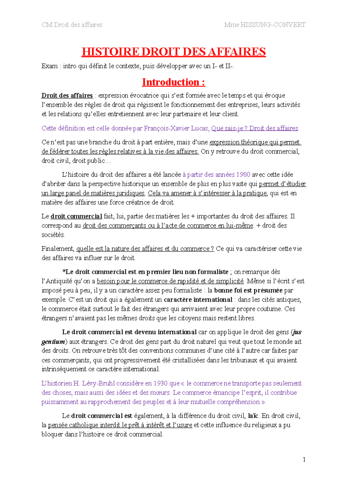 CM Histoire du Droit des Affaires: Analyse et Évolution Historique - Document Preview