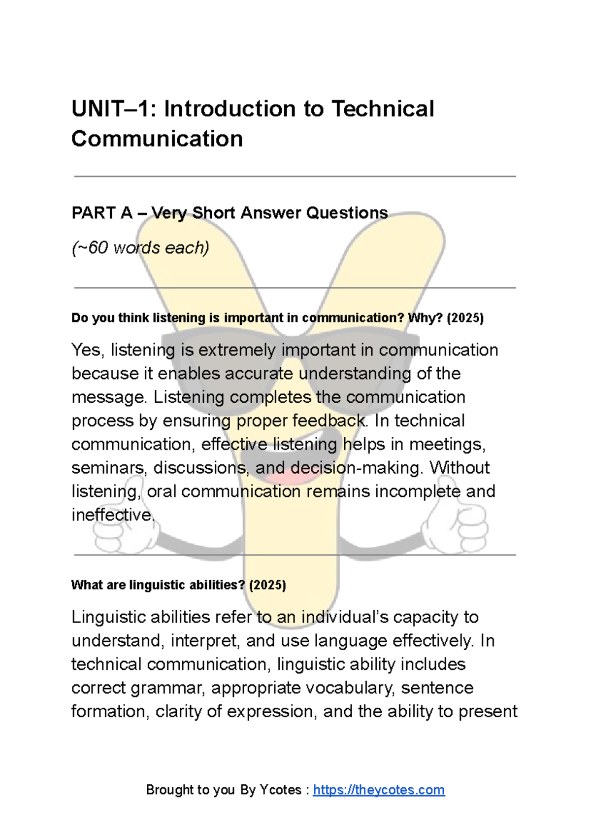 TC - Unit 1 Technical Communication: All Previous Year Questions - Studocu