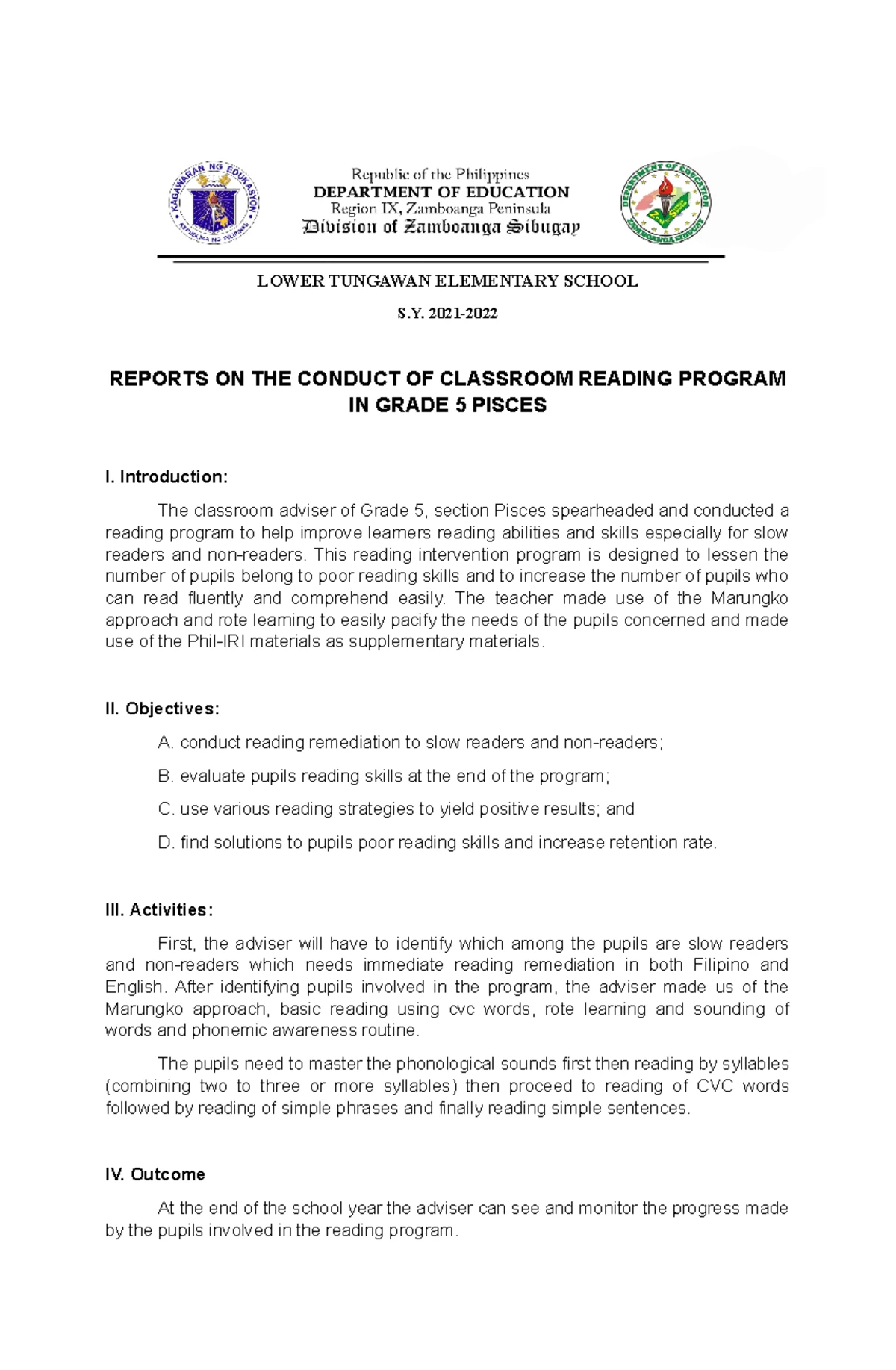 Lesson PLAN FOR Reading Remediation - LESSON PLAN FOR READING ...