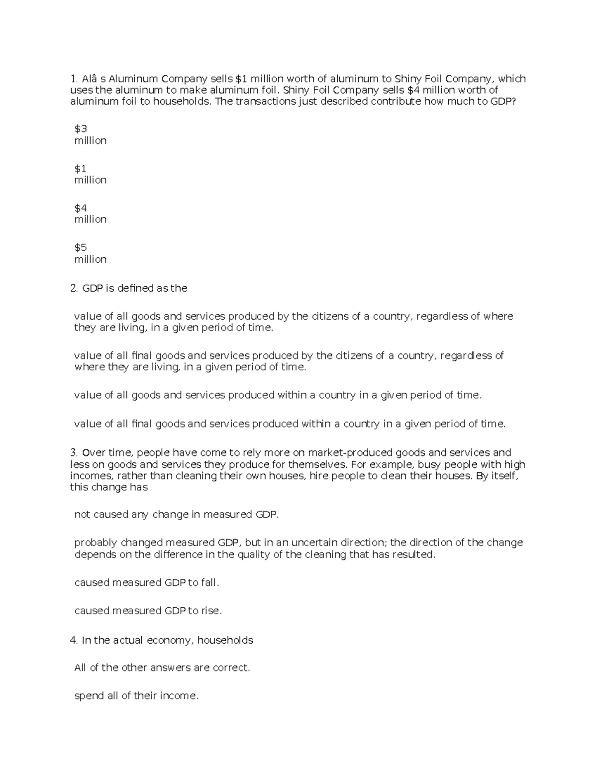 Macro 101 - Chapter 24 Quiz on GDP and Economic Concepts - Studocu